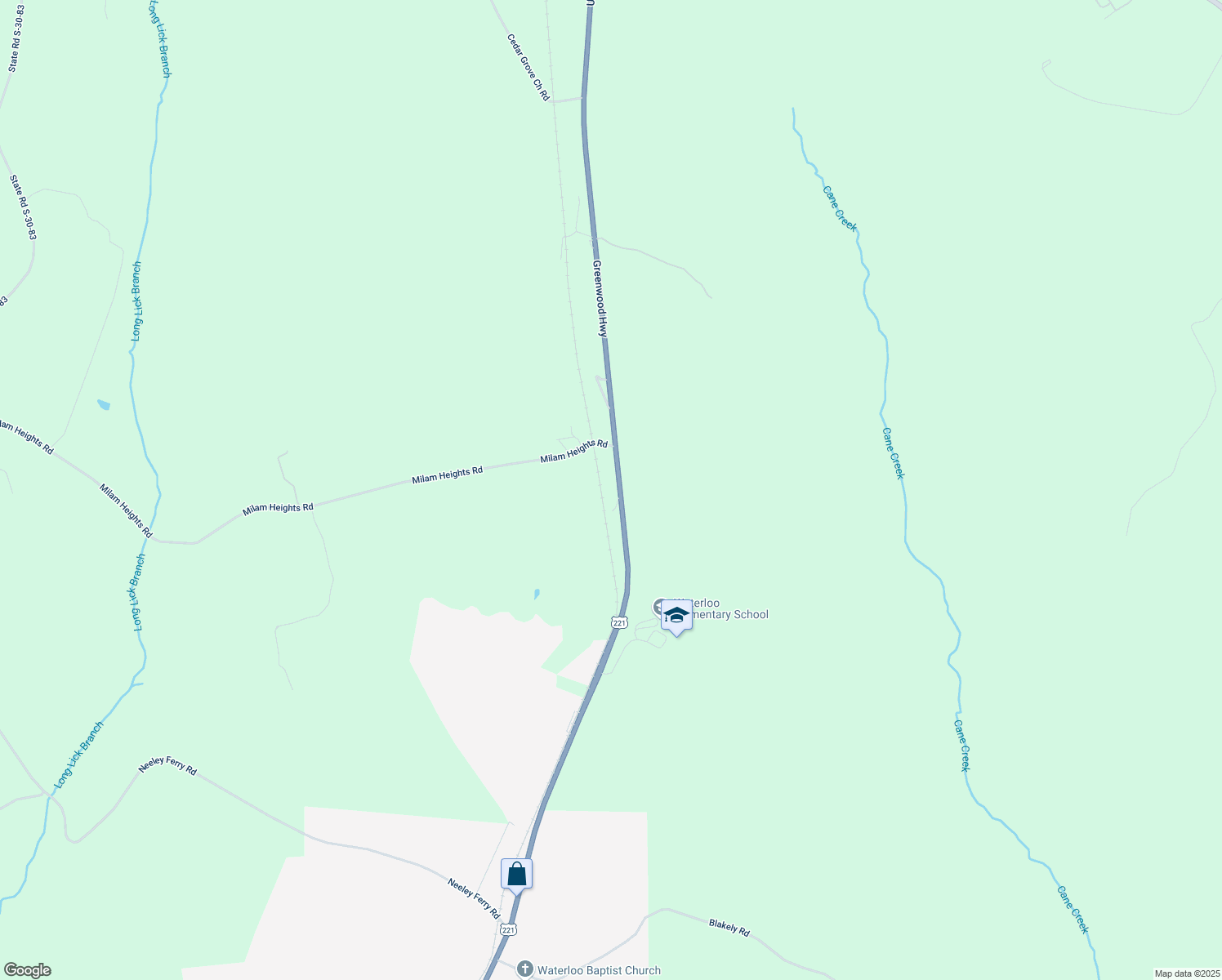 map of restaurants, bars, coffee shops, grocery stores, and more near 10046 U.S. 221 in Waterloo