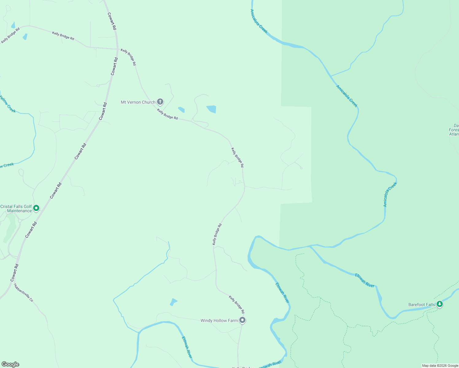 map of restaurants, bars, coffee shops, grocery stores, and more near 7215 Kelly Bridge Road in Dawsonville