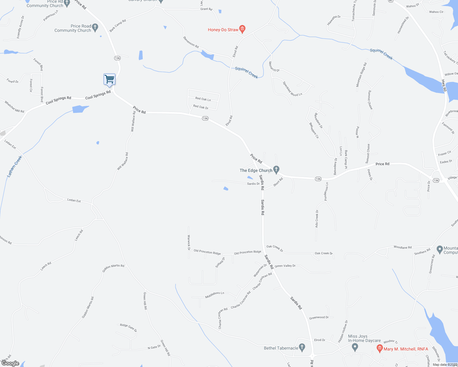 map of restaurants, bars, coffee shops, grocery stores, and more near 4457 Sardis Drive in Gainesville