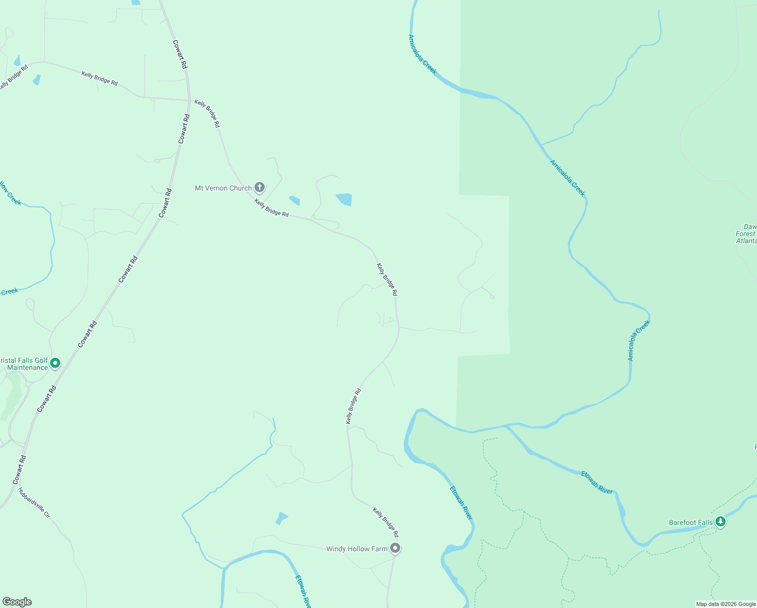 map of restaurants, bars, coffee shops, grocery stores, and more near 7215 Kelly Bridge Road in Dawsonville