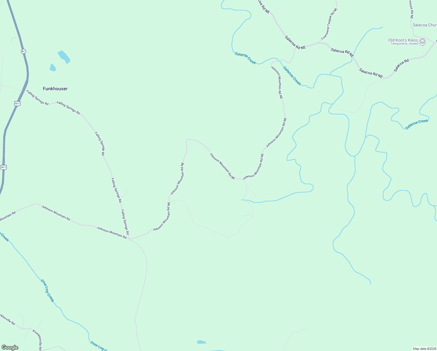 map of restaurants, bars, coffee shops, grocery stores, and more near 796 Johnson Mountain Road Northeast in Rydal