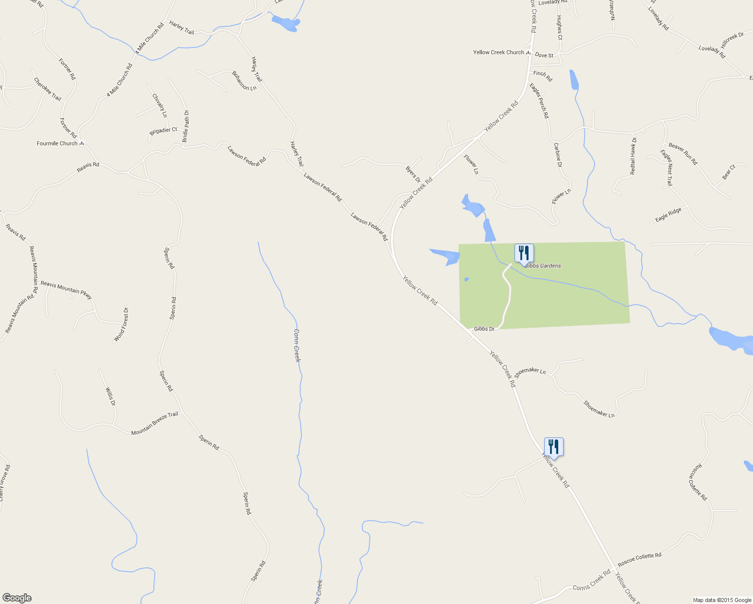 map of restaurants, bars, coffee shops, grocery stores, and more near 7103 Yellow Creek Road in Ball Ground