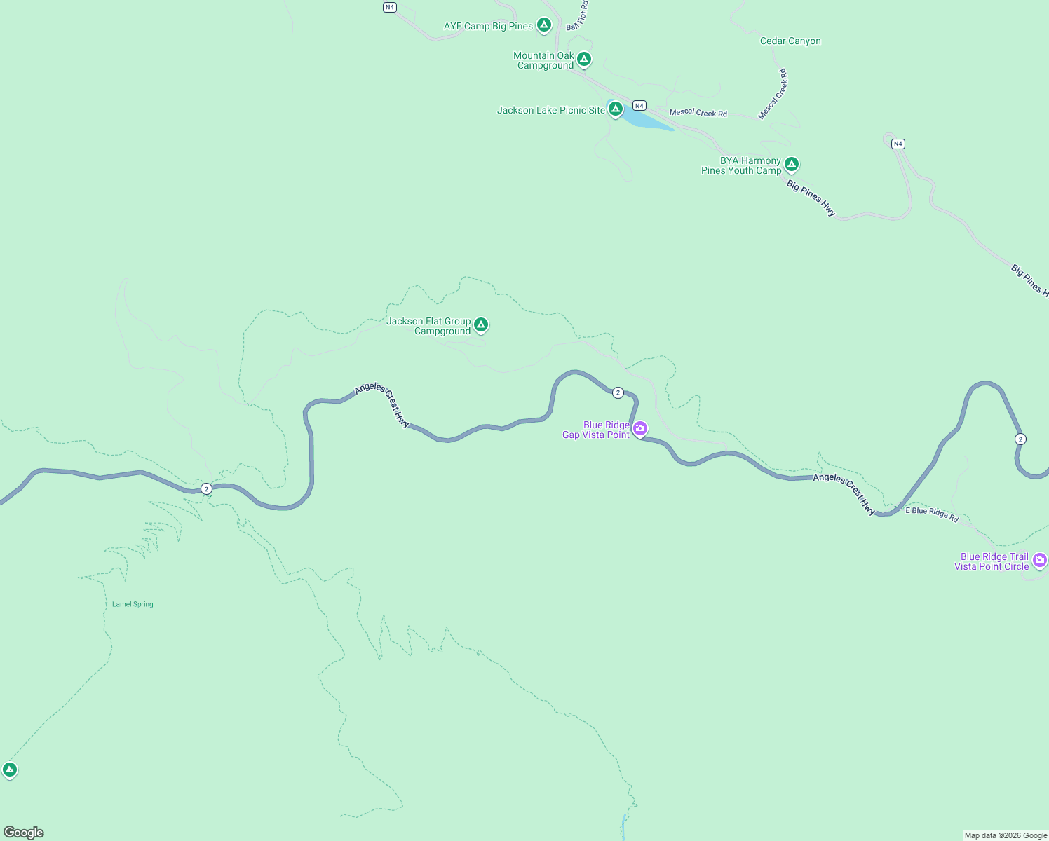 map of restaurants, bars, coffee shops, grocery stores, and more near Angeles Crest Highway in Llano