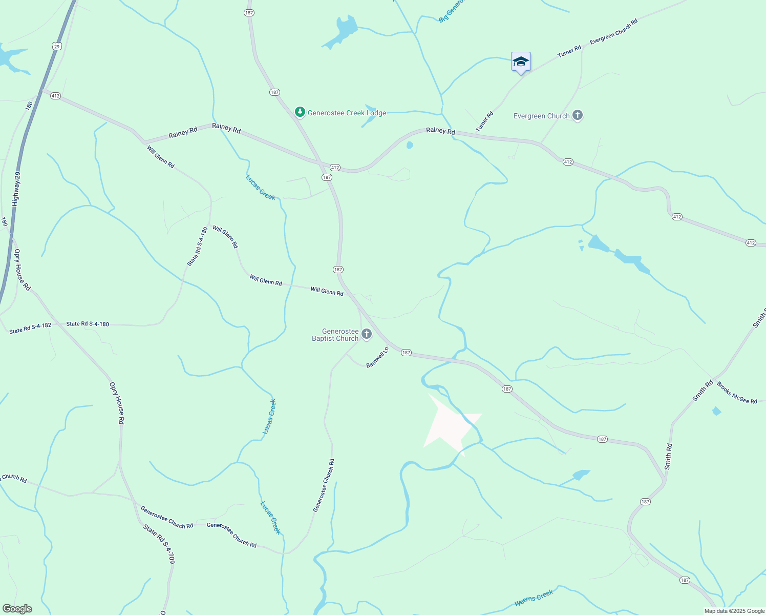 map of restaurants, bars, coffee shops, grocery stores, and more near 120 K C Berry Road in Starr