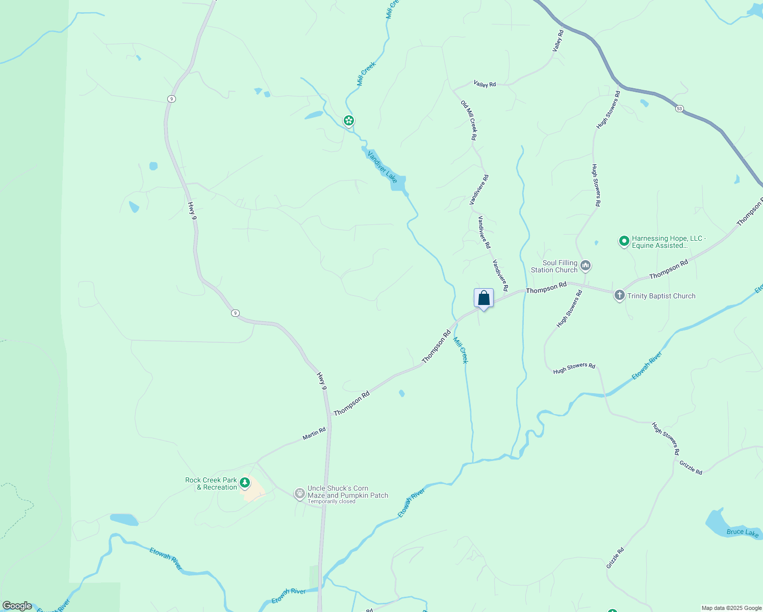 map of restaurants, bars, coffee shops, grocery stores, and more near 668 Norma Road in Dawsonville