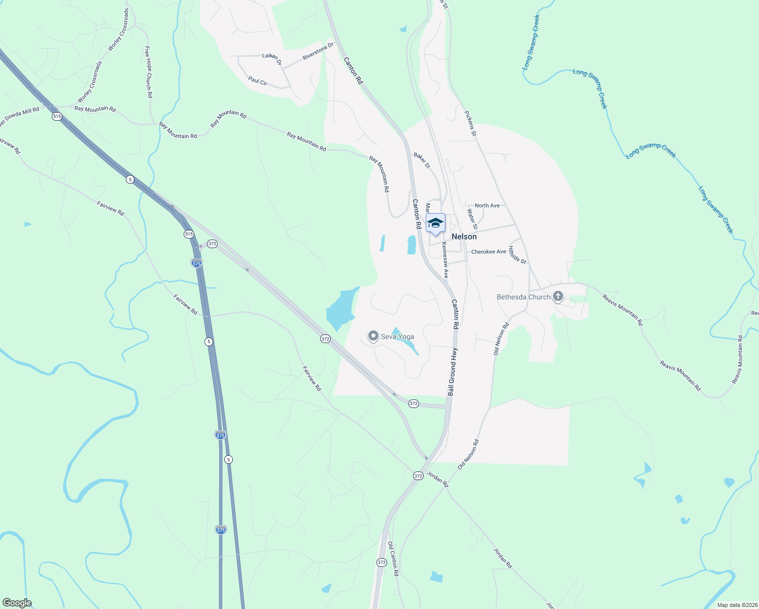 map of restaurants, bars, coffee shops, grocery stores, and more near 2043 Laurel Cove in Ball Ground