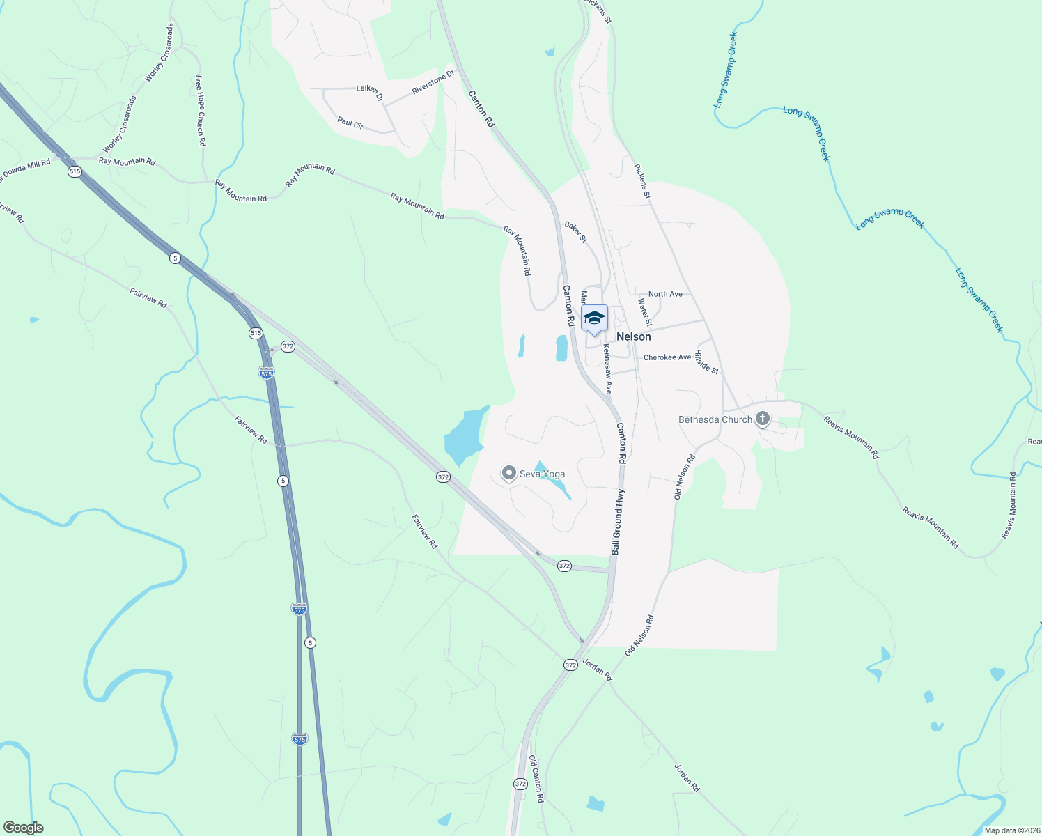 map of restaurants, bars, coffee shops, grocery stores, and more near 2049 Laurel Cove in Ball Ground