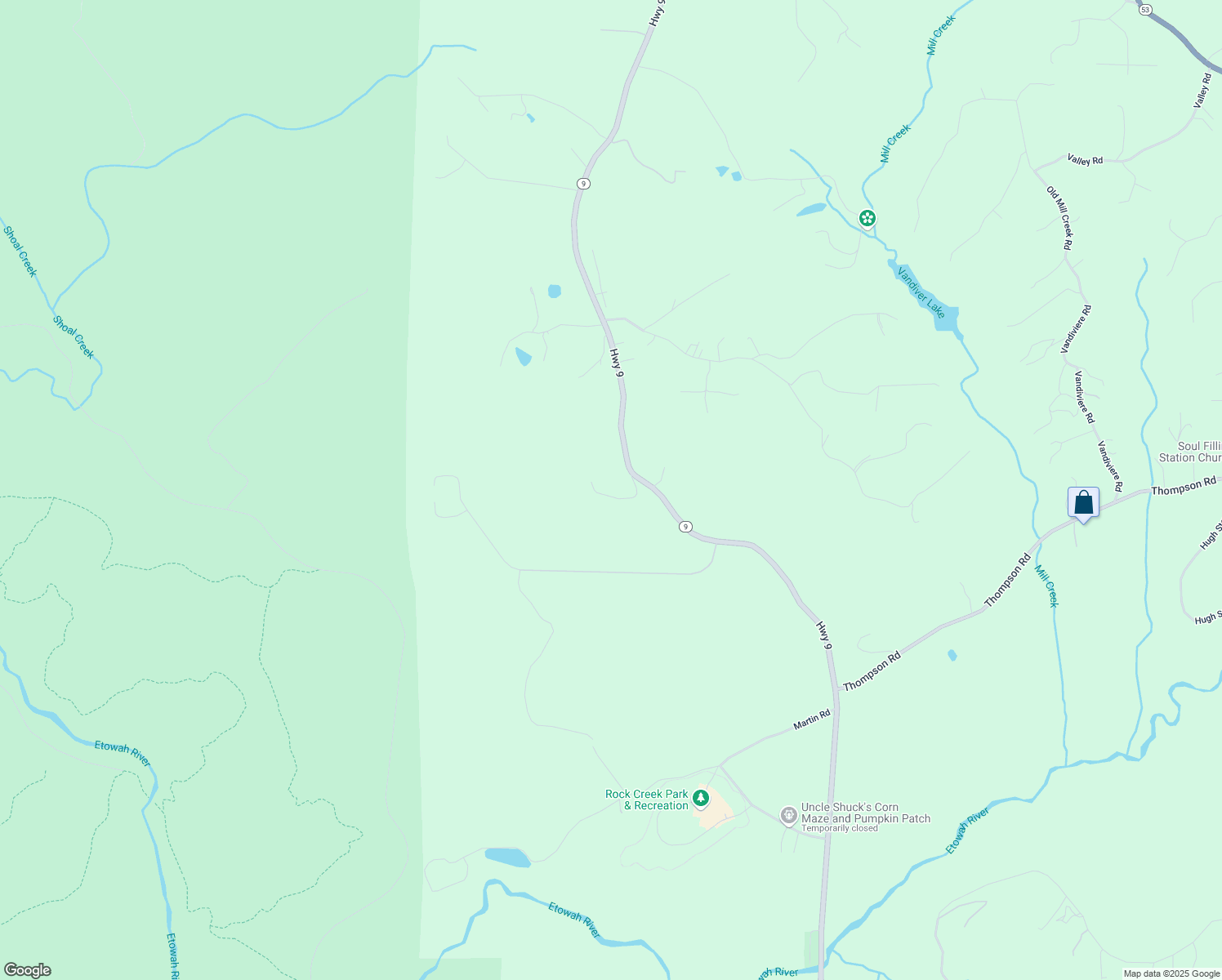 map of restaurants, bars, coffee shops, grocery stores, and more near 122 Tara Drive in Dawsonville