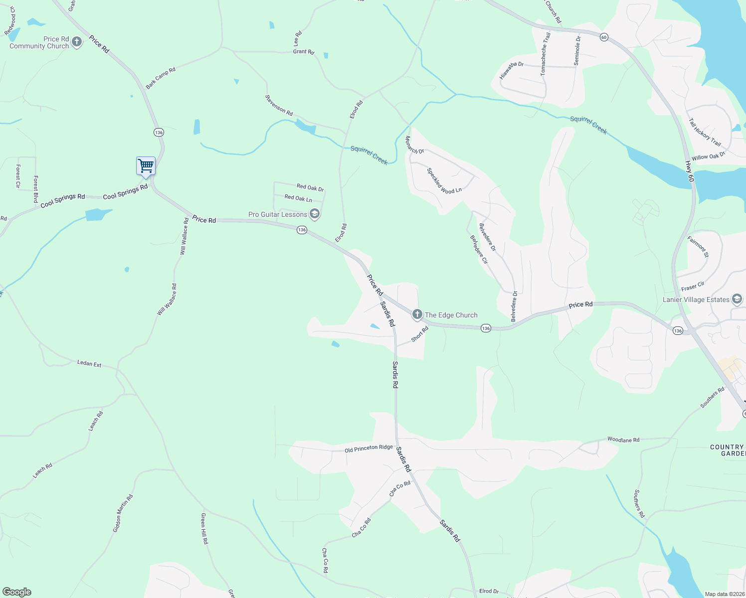 map of restaurants, bars, coffee shops, grocery stores, and more near 4467 Sardis Rd in Gainesville