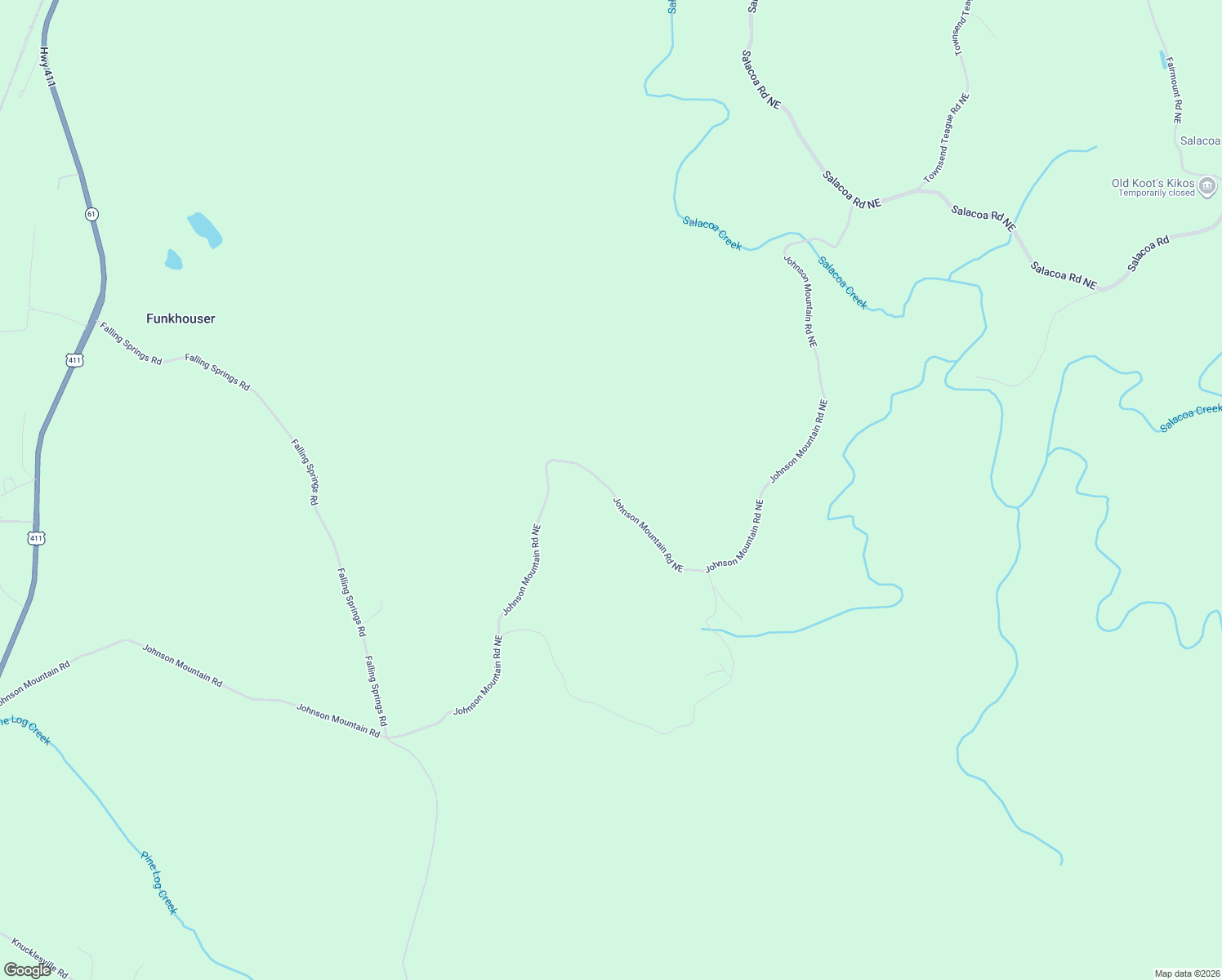 map of restaurants, bars, coffee shops, grocery stores, and more near Johnson Mountain Road Northeast in Rydal