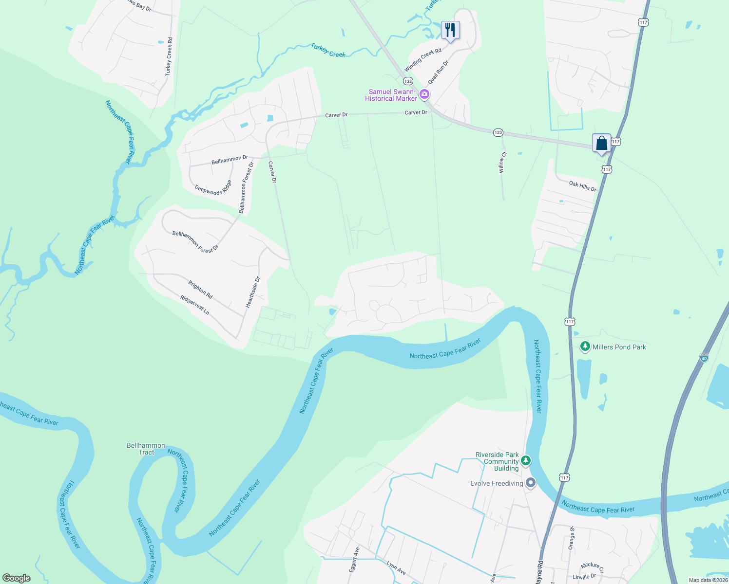 map of restaurants, bars, coffee shops, grocery stores, and more near 125 Spring Chase Lane in Rocky Point