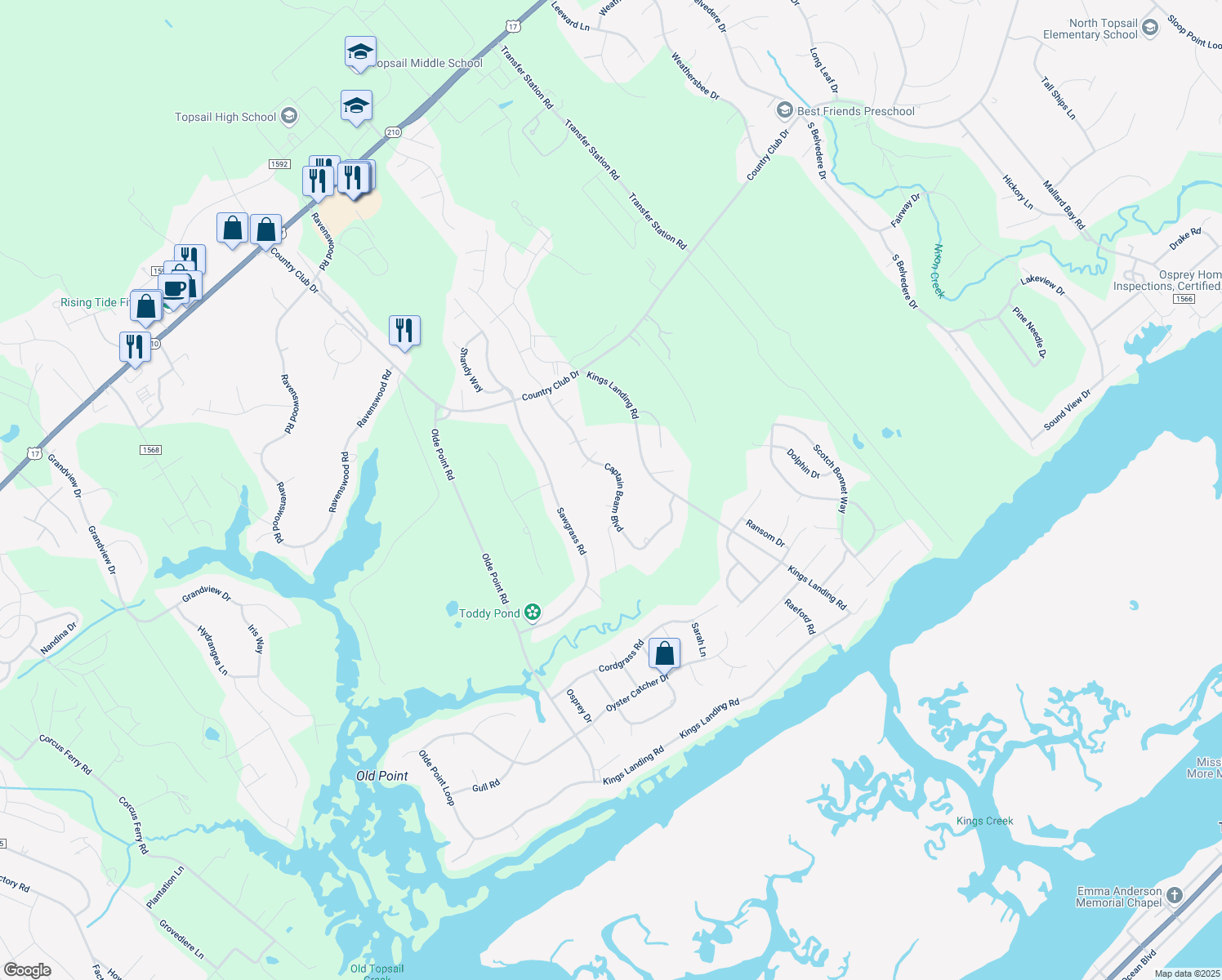 map of restaurants, bars, coffee shops, grocery stores, and more near 382 Captain Beam Boulevard in Hampstead