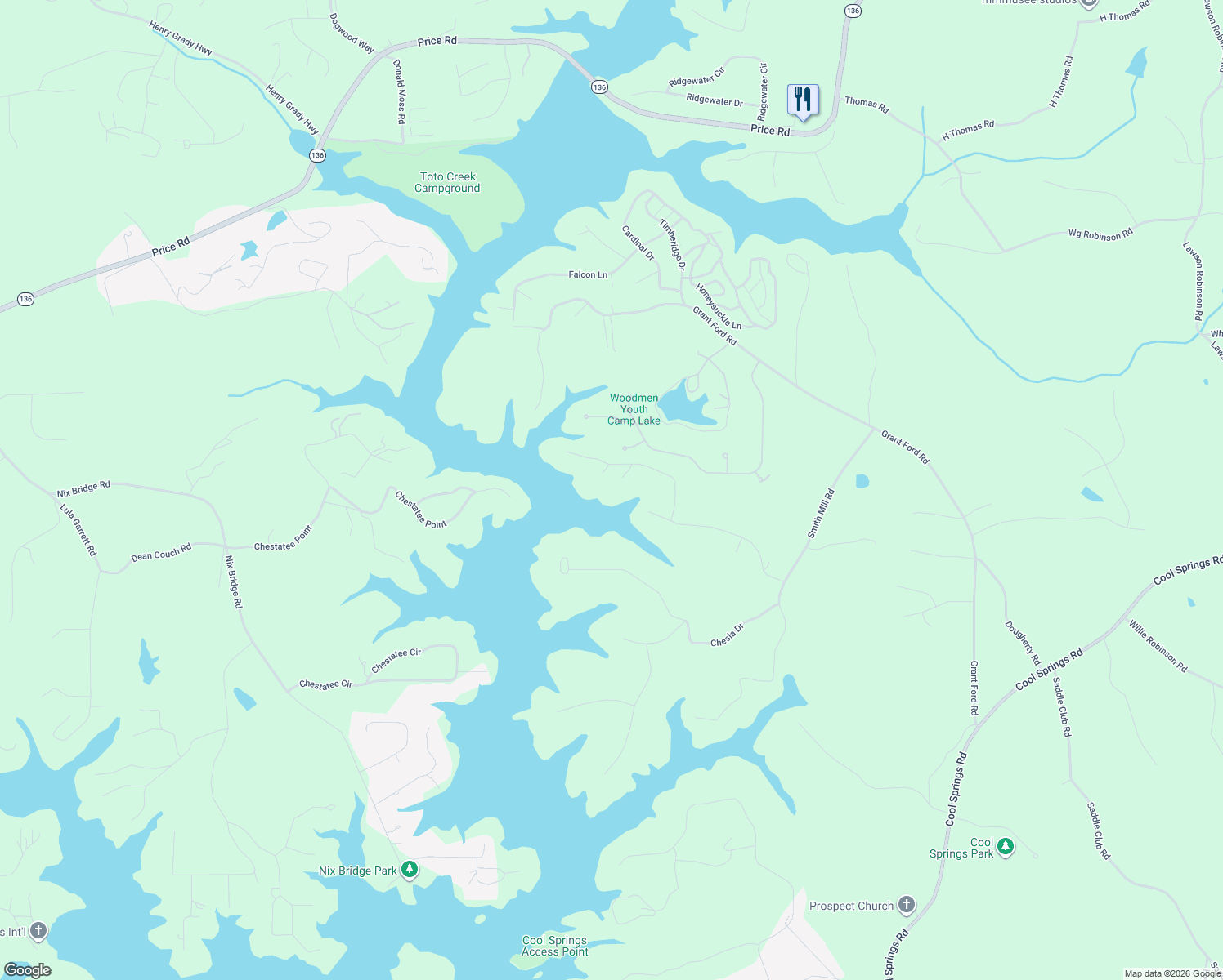 map of restaurants, bars, coffee shops, grocery stores, and more near 6212 Autumn Hill Court in Gainesville