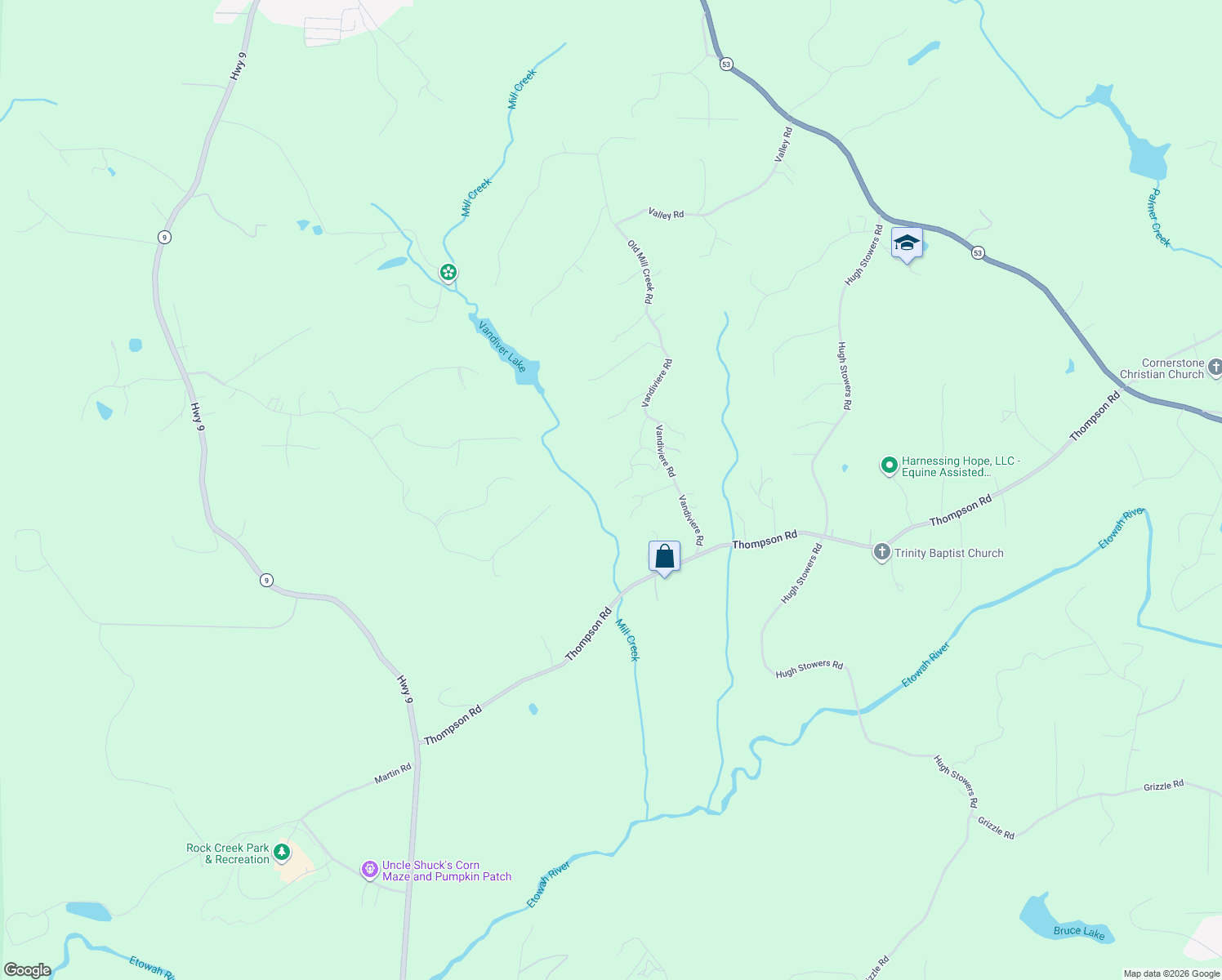 map of restaurants, bars, coffee shops, grocery stores, and more near 890 Vandiviere Road in Dawsonville