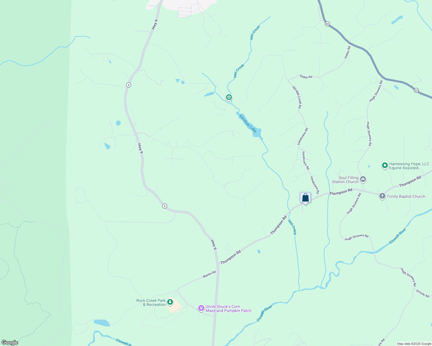map of restaurants, bars, coffee shops, grocery stores, and more near 142 Myrtle Road in Dawsonville