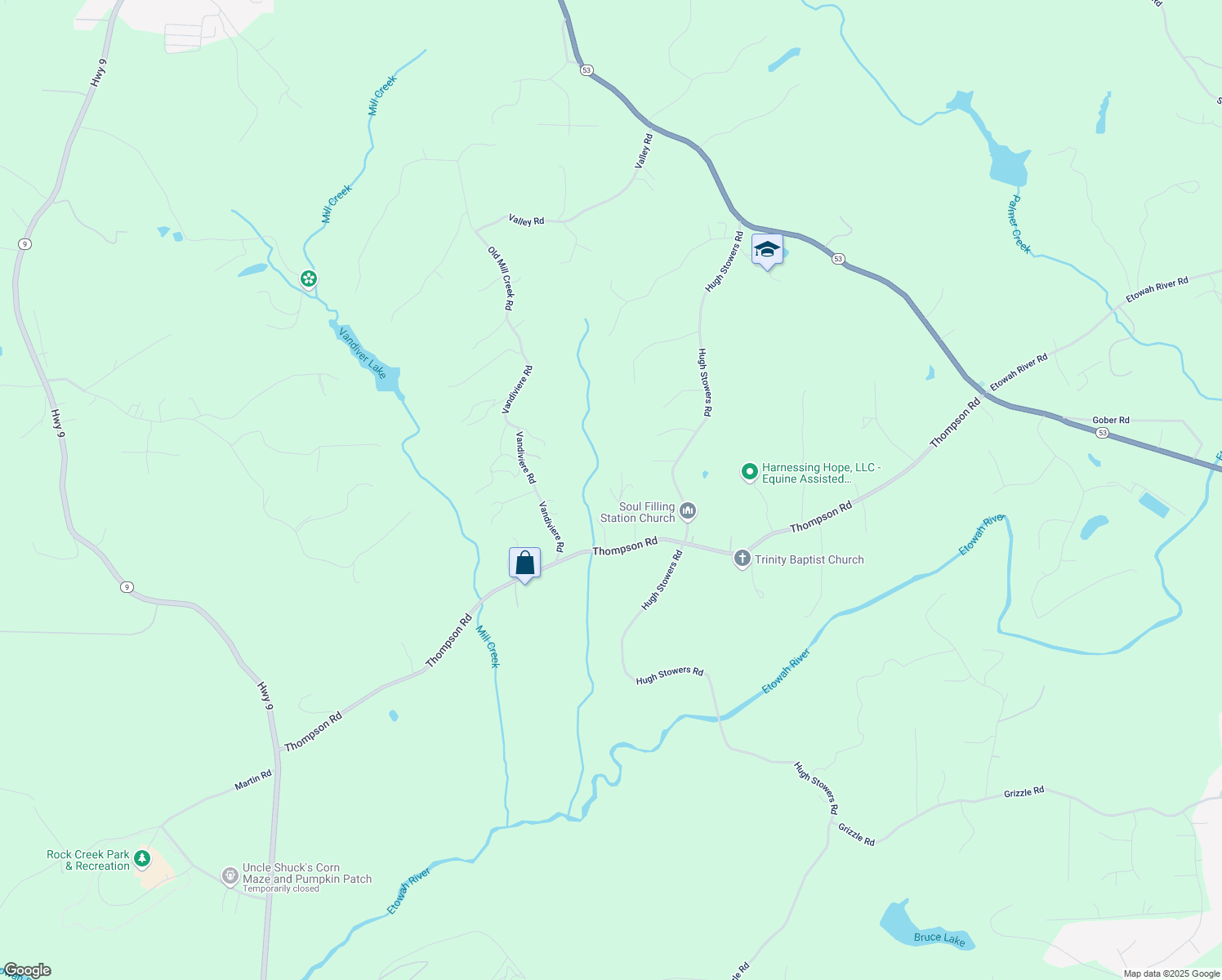 map of restaurants, bars, coffee shops, grocery stores, and more near 148 Hemlock Drive in Dawsonville