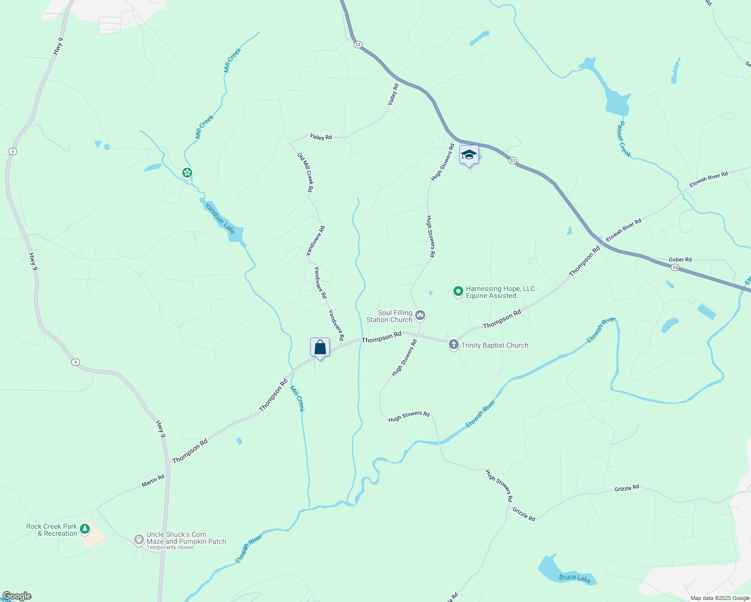 map of restaurants, bars, coffee shops, grocery stores, and more near 148 Hemlock Drive in Dawsonville