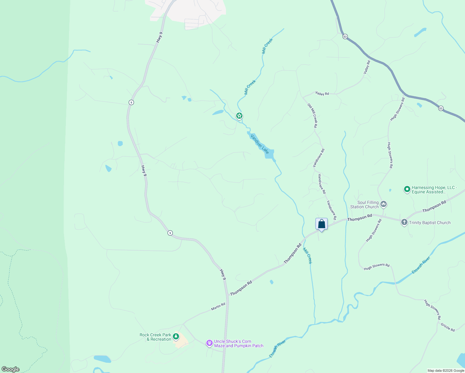 map of restaurants, bars, coffee shops, grocery stores, and more near 142 Myrtle Road in Dawsonville