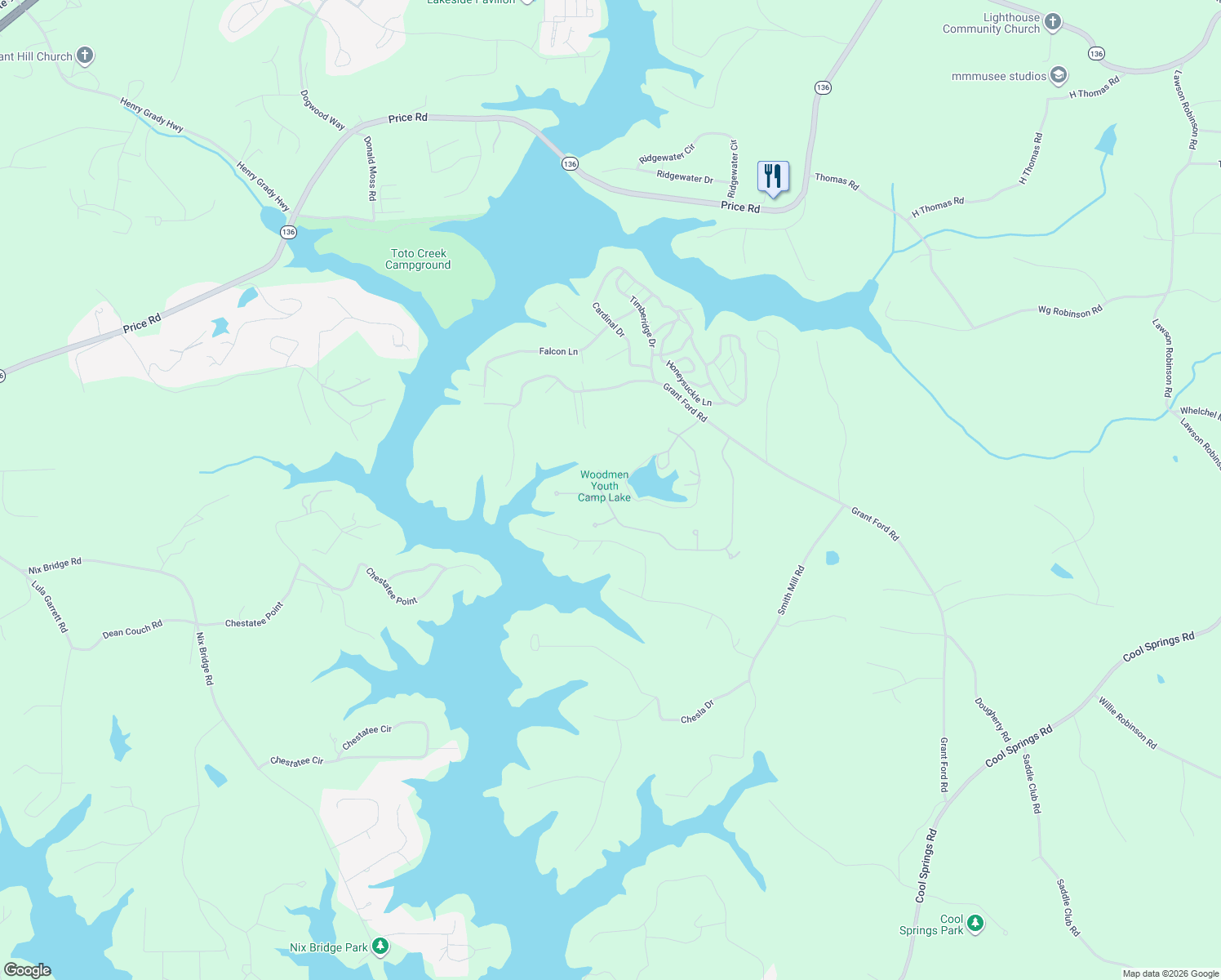 map of restaurants, bars, coffee shops, grocery stores, and more near 6114 Bluewater Blvd in Gainesville