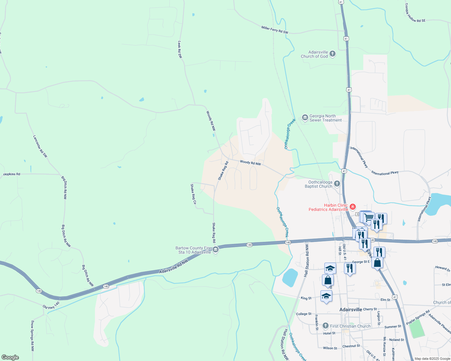 map of restaurants, bars, coffee shops, grocery stores, and more near Sonoma Drive in Adairsville
