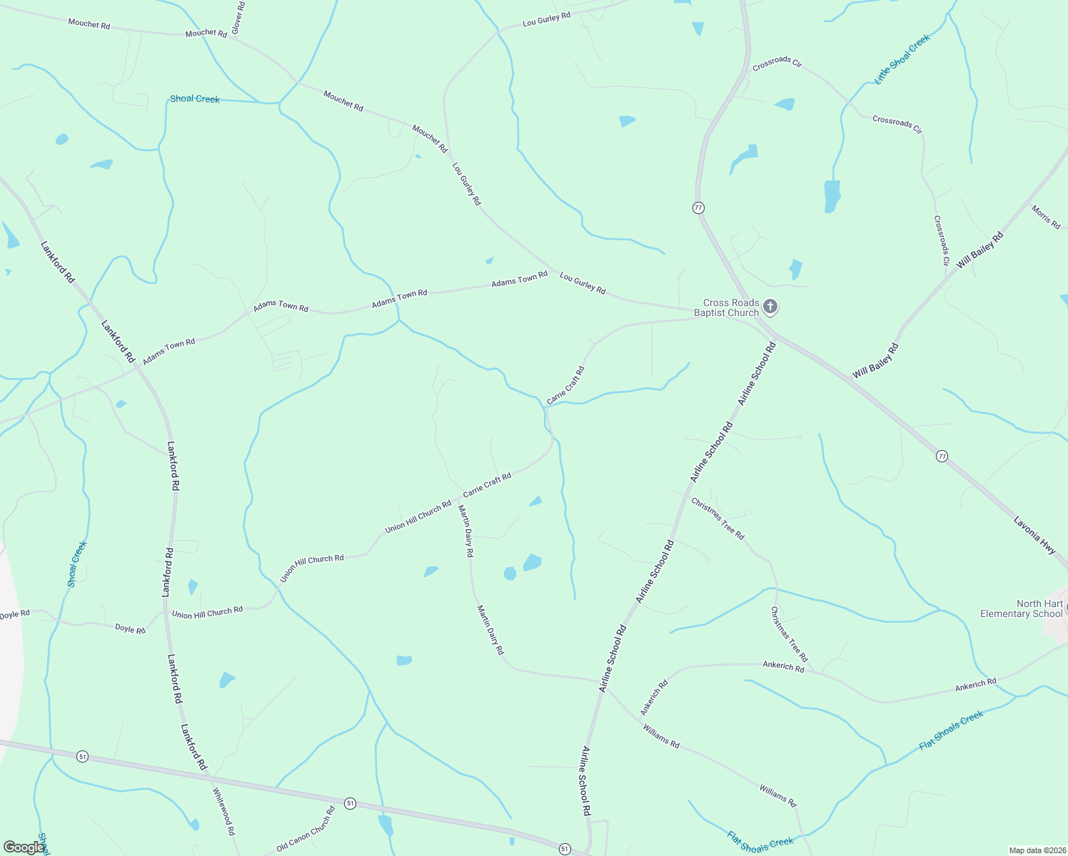 map of restaurants, bars, coffee shops, grocery stores, and more near 830 Carrie Craft Road in Bowersville