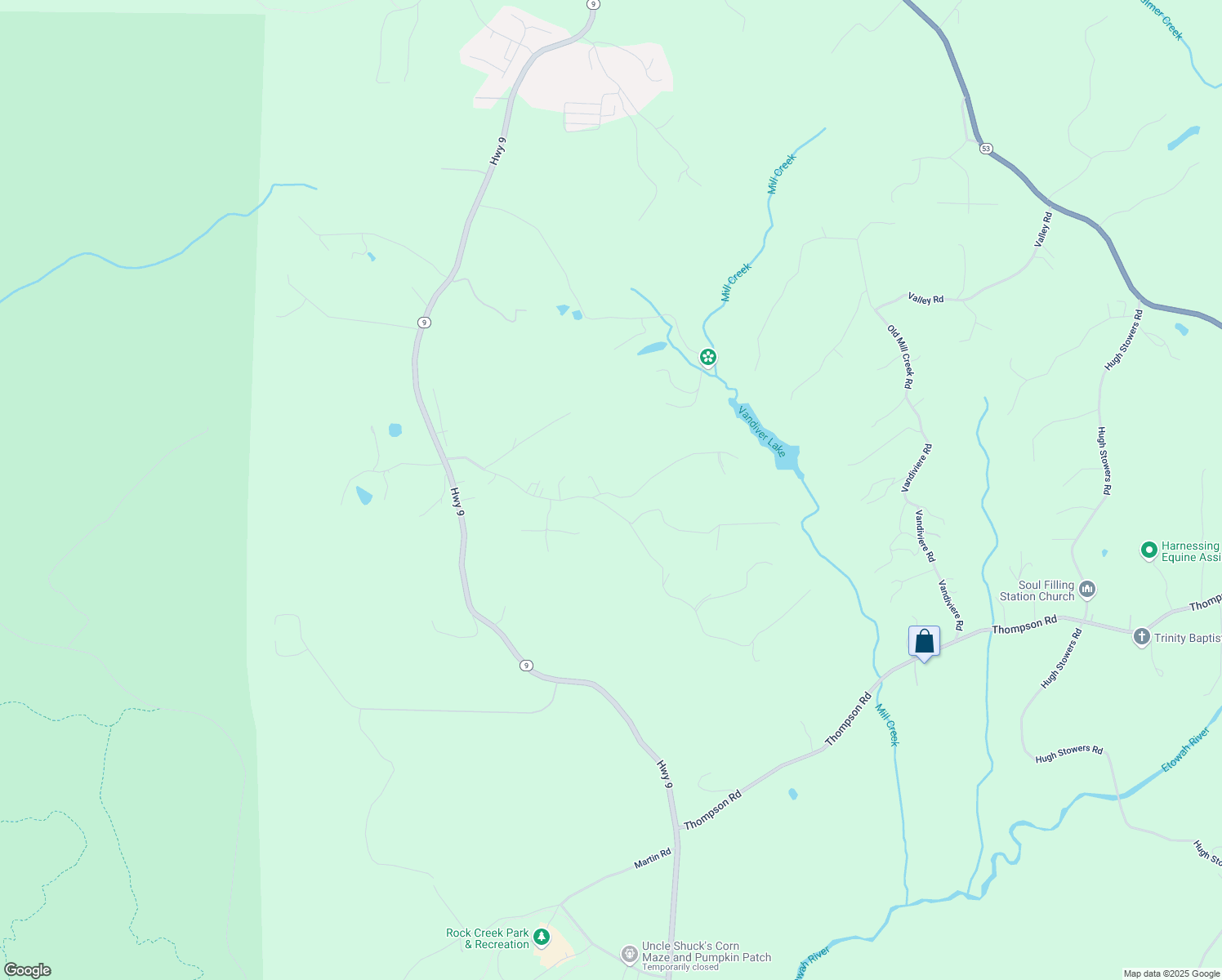 map of restaurants, bars, coffee shops, grocery stores, and more near 43 Irvin Drive in Dawsonville