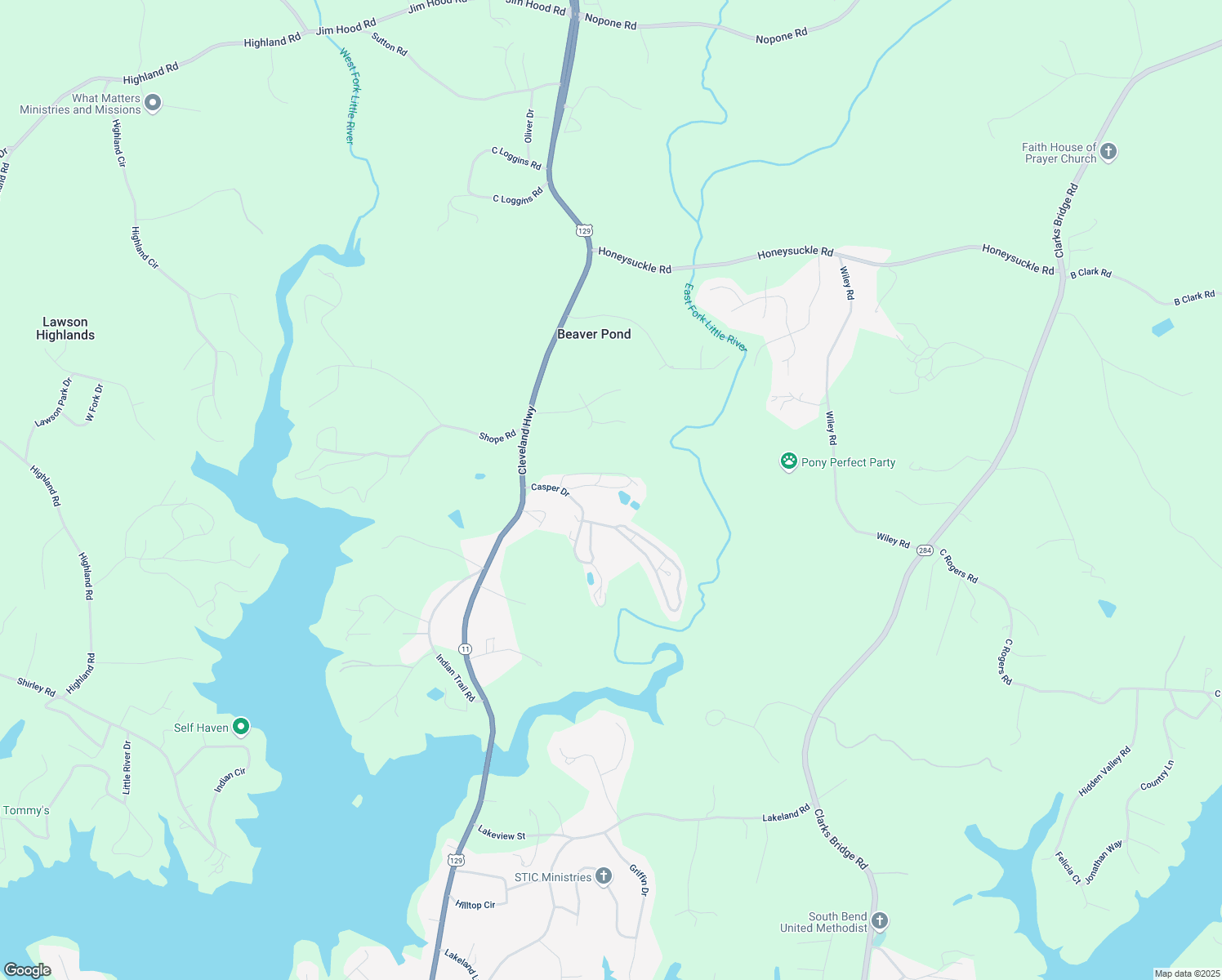 map of restaurants, bars, coffee shops, grocery stores, and more near 3514 Cleveland Highway in Gainesville