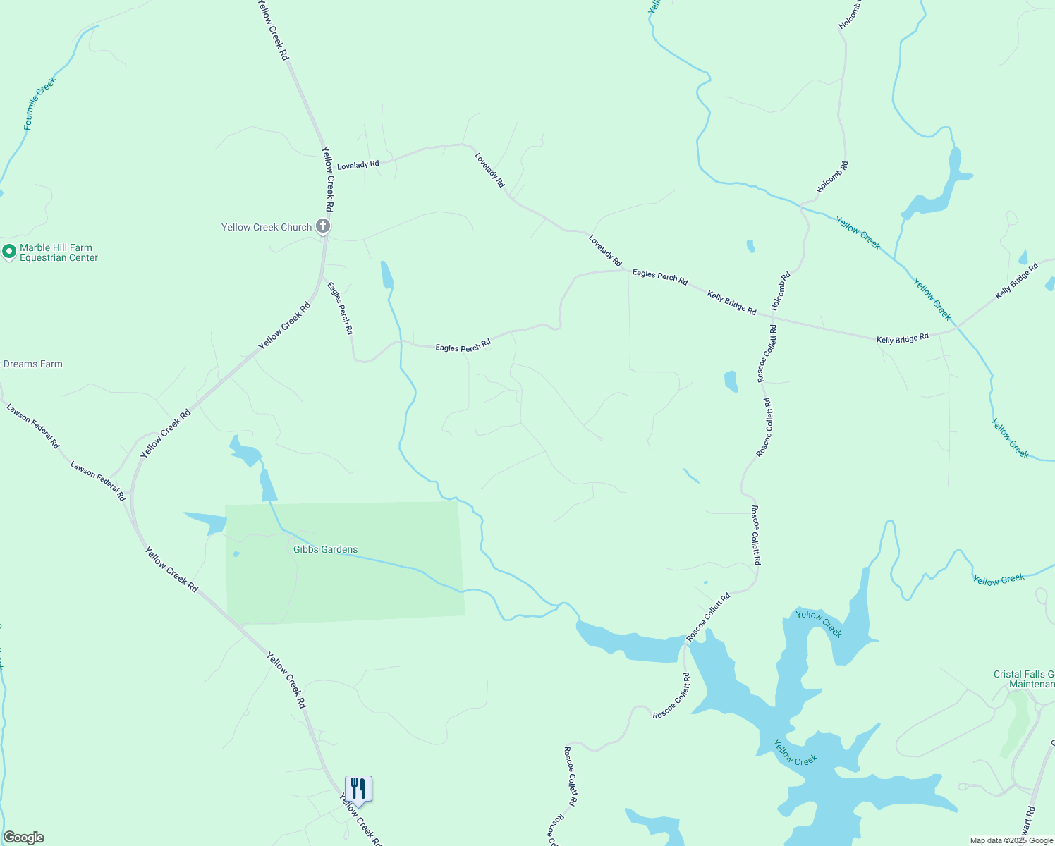 map of restaurants, bars, coffee shops, grocery stores, and more near 304 Eagles Nest Trail in Ball Ground