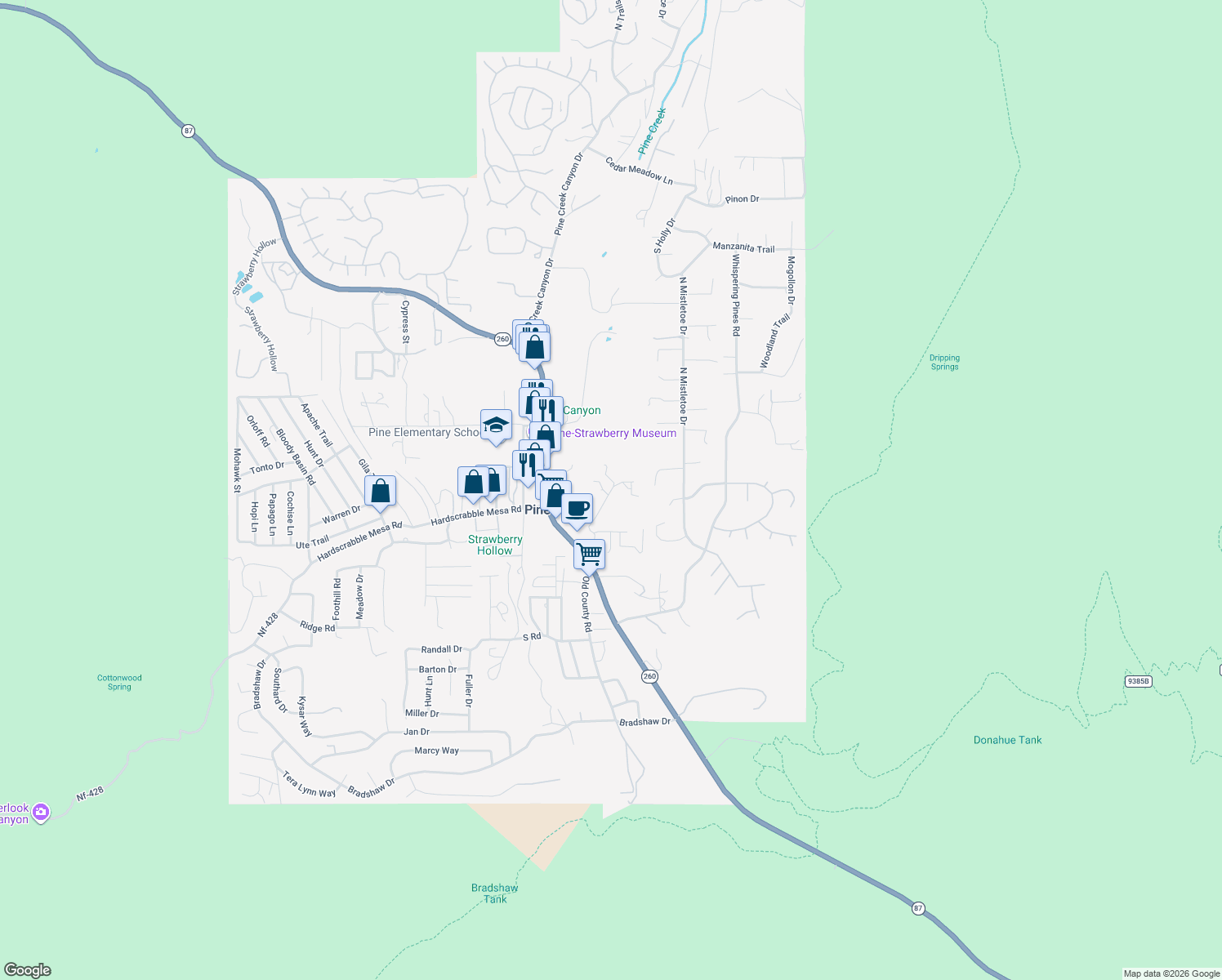 map of restaurants, bars, coffee shops, grocery stores, and more near 3667 Cemetery Rd in Pine
