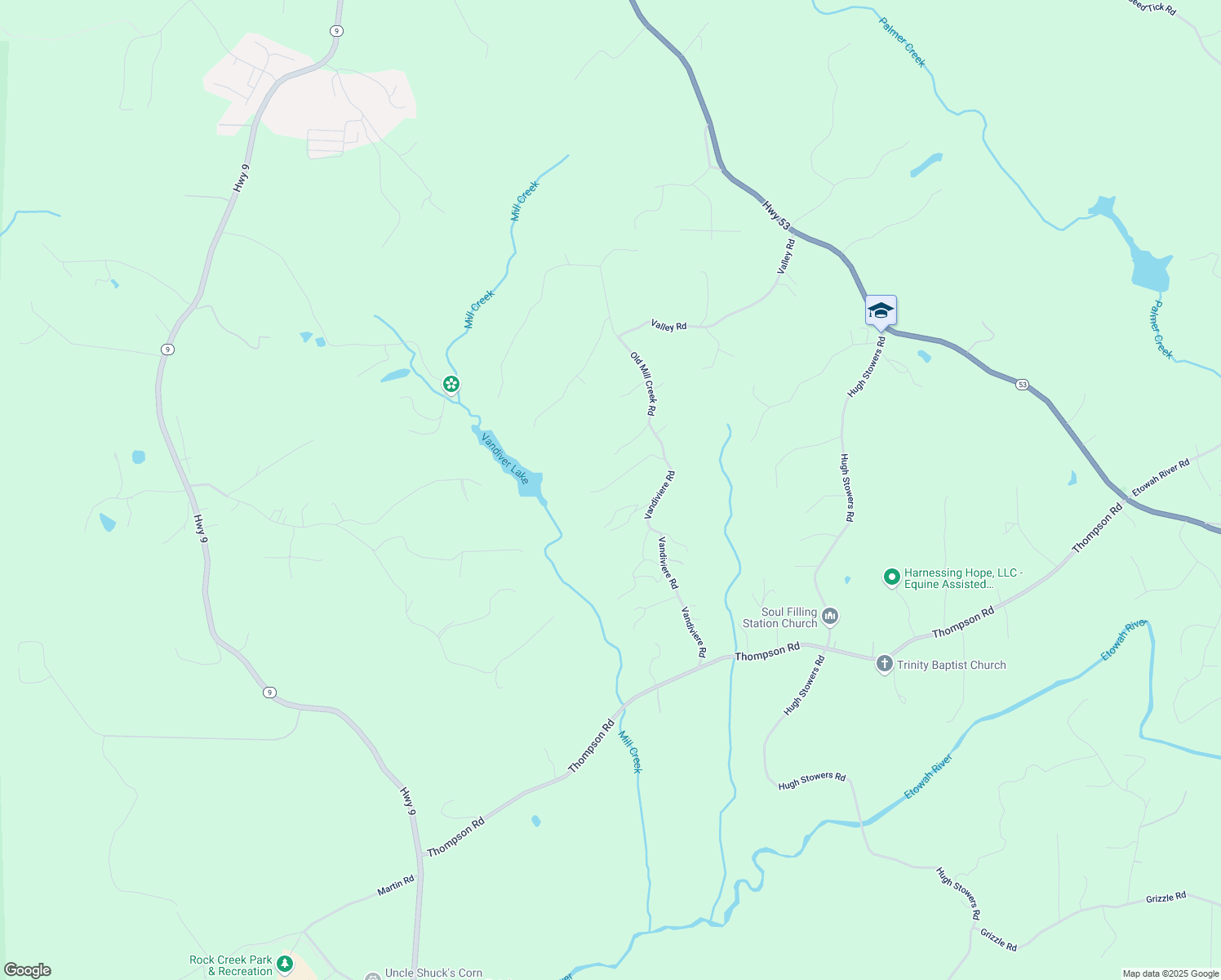 map of restaurants, bars, coffee shops, grocery stores, and more near 182 Parkwood Drive in Dawsonville