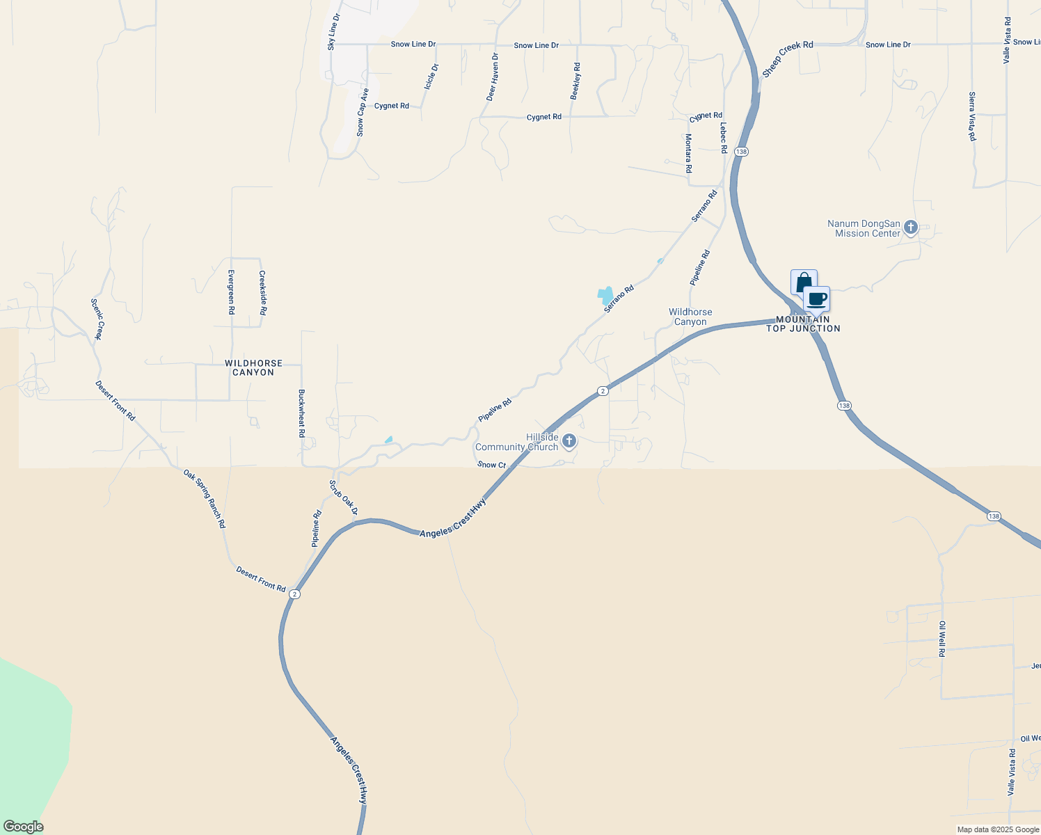 map of restaurants, bars, coffee shops, grocery stores, and more near 3148 Snow Court in Pinon Hills