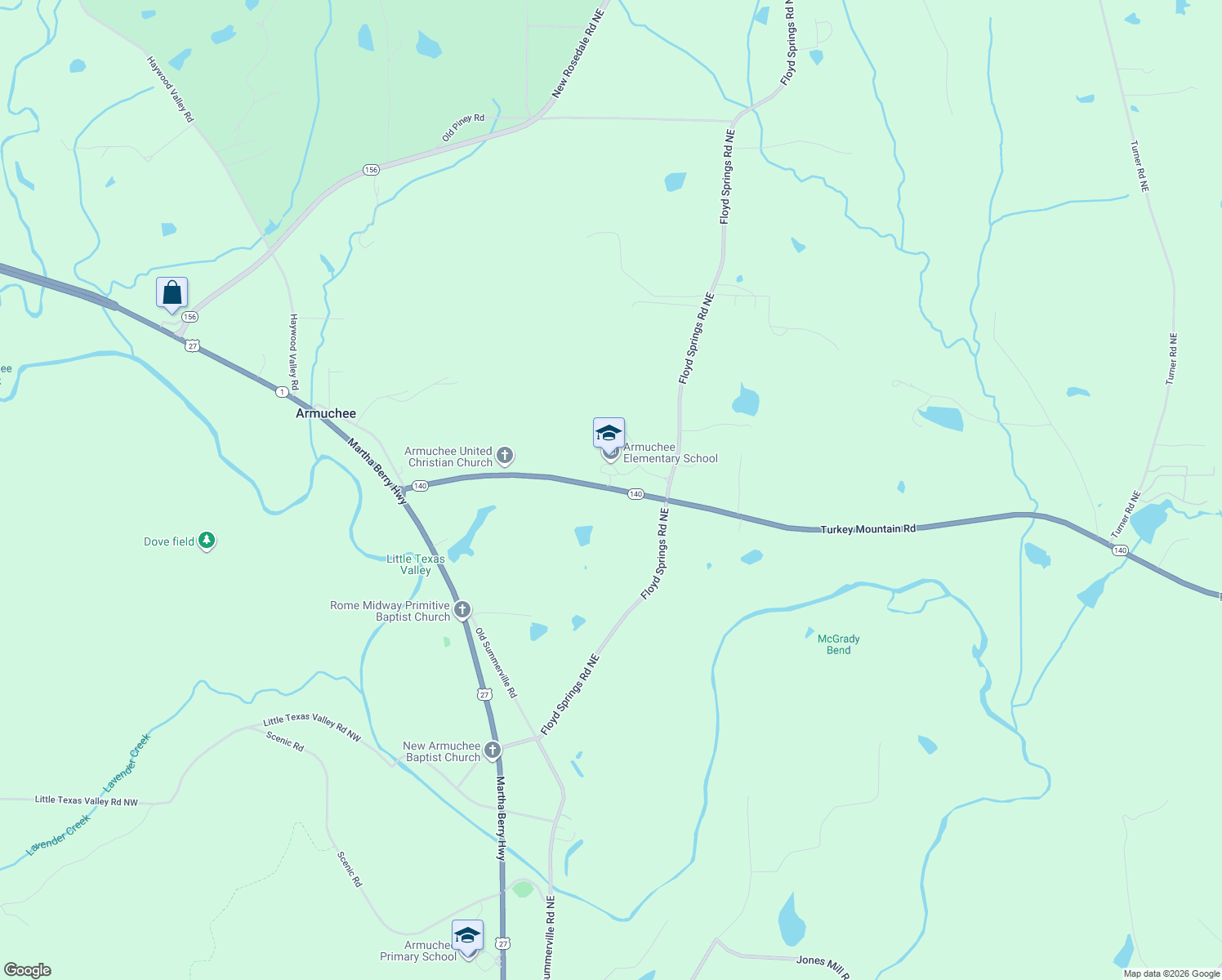 map of restaurants, bars, coffee shops, grocery stores, and more near 336 Turkey Mountain Road in Armuchee