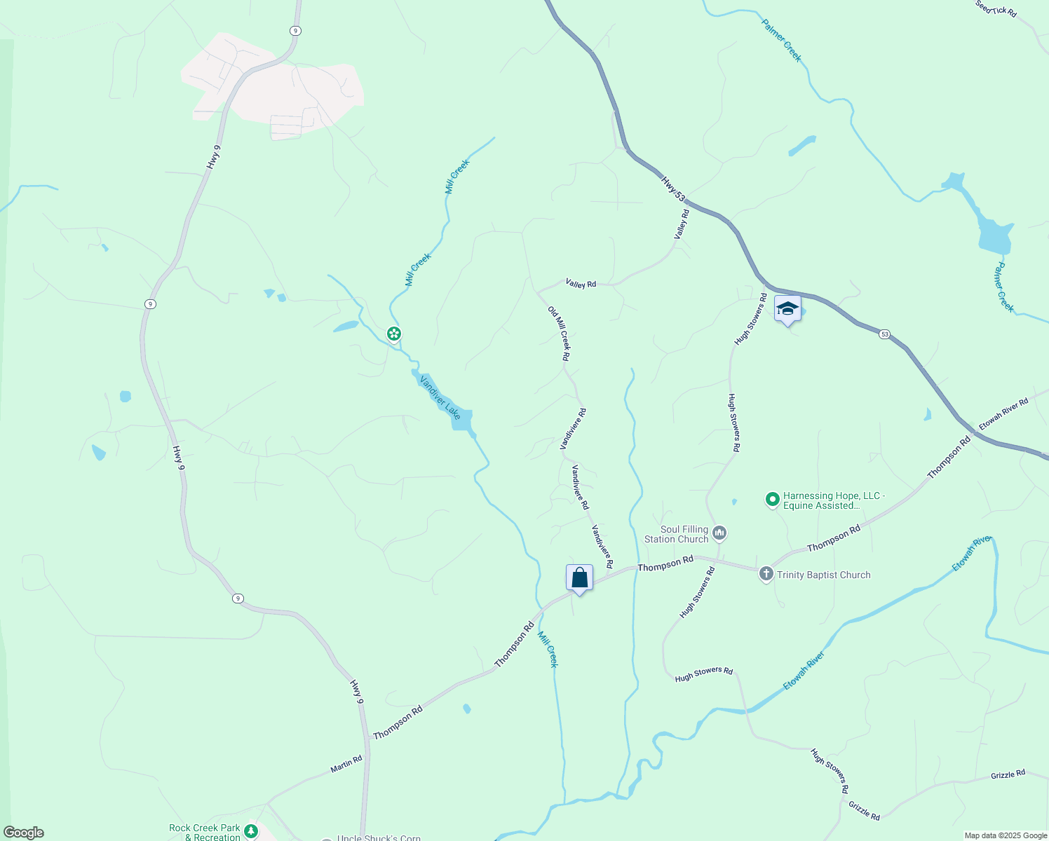 map of restaurants, bars, coffee shops, grocery stores, and more near 101 Parkwood Drive in Dawsonville