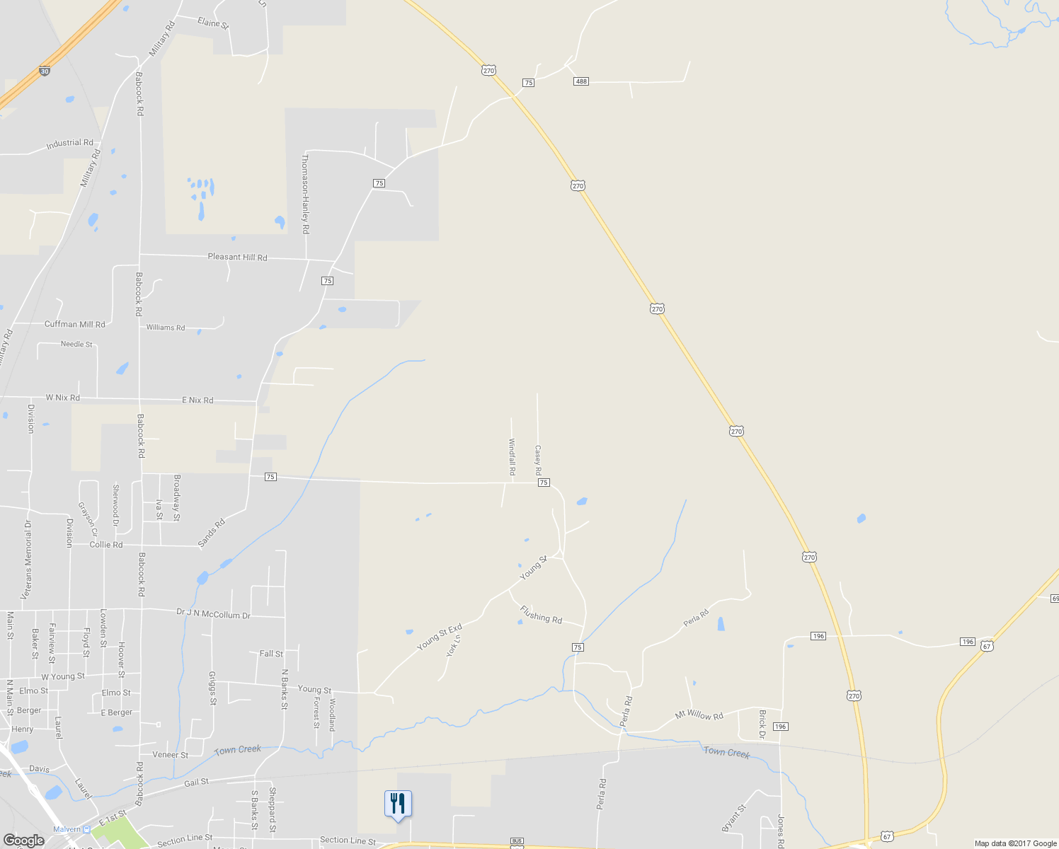 map of restaurants, bars, coffee shops, grocery stores, and more near 267 Casey Road in Malvern