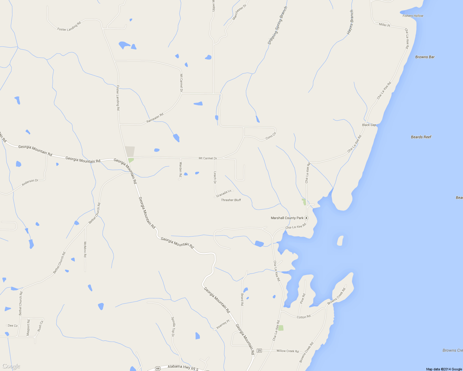 map of restaurants, bars, coffee shops, grocery stores, and more near 161 Granada Lane in Guntersville