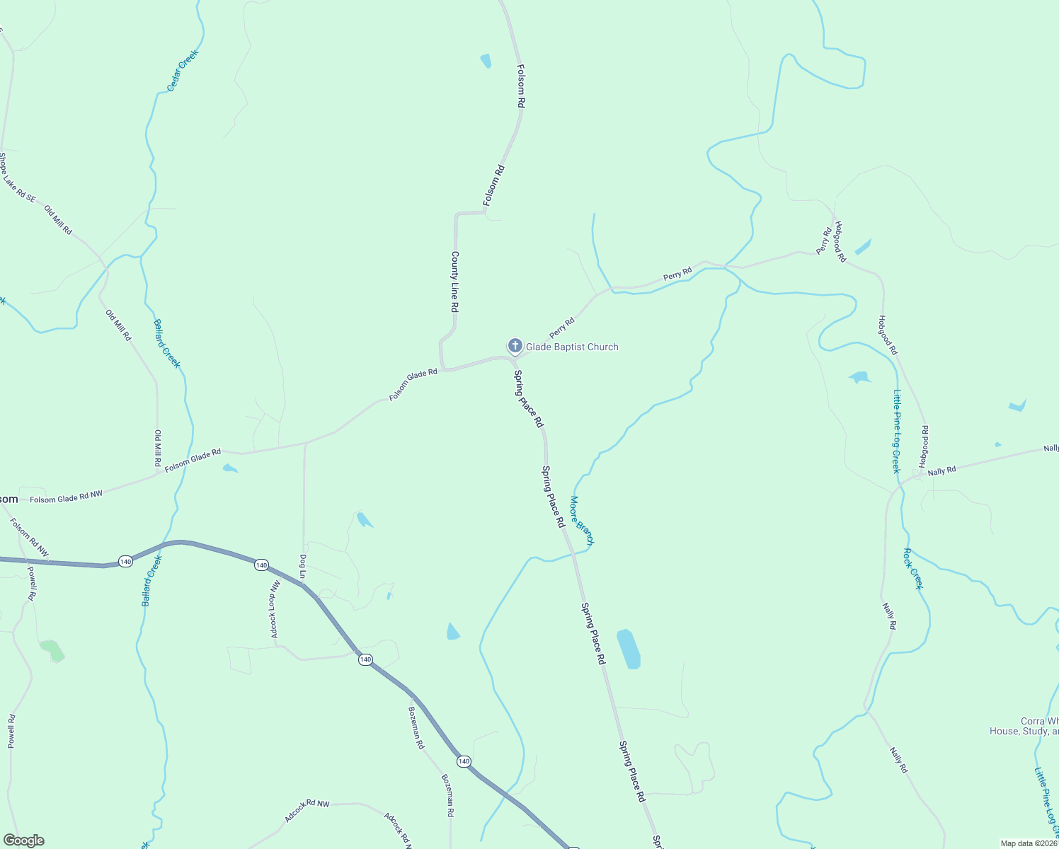 map of restaurants, bars, coffee shops, grocery stores, and more near 1443 Spring Place Road in Rydal