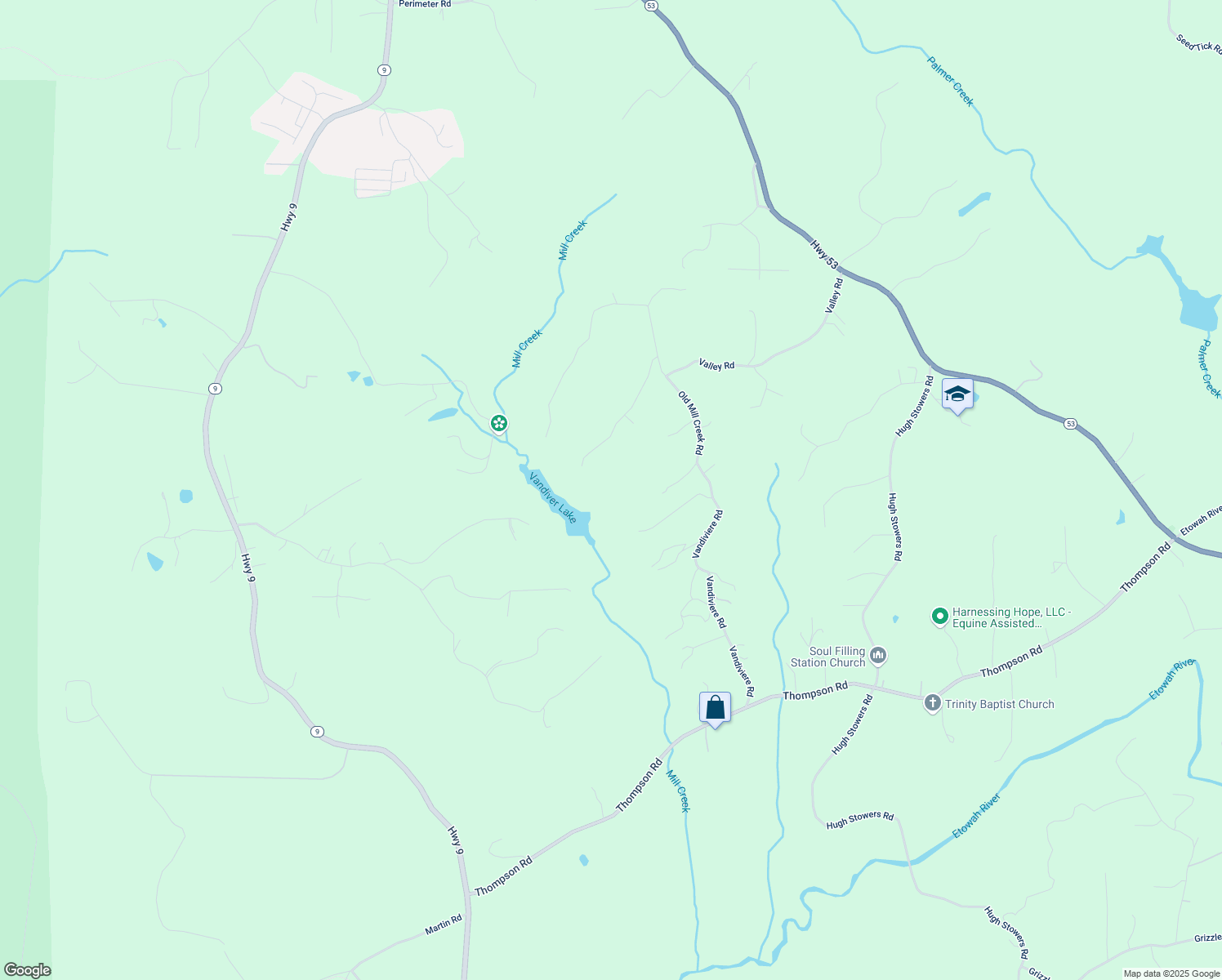 map of restaurants, bars, coffee shops, grocery stores, and more near 363 Maple Ridge Lake Court in Dawsonville