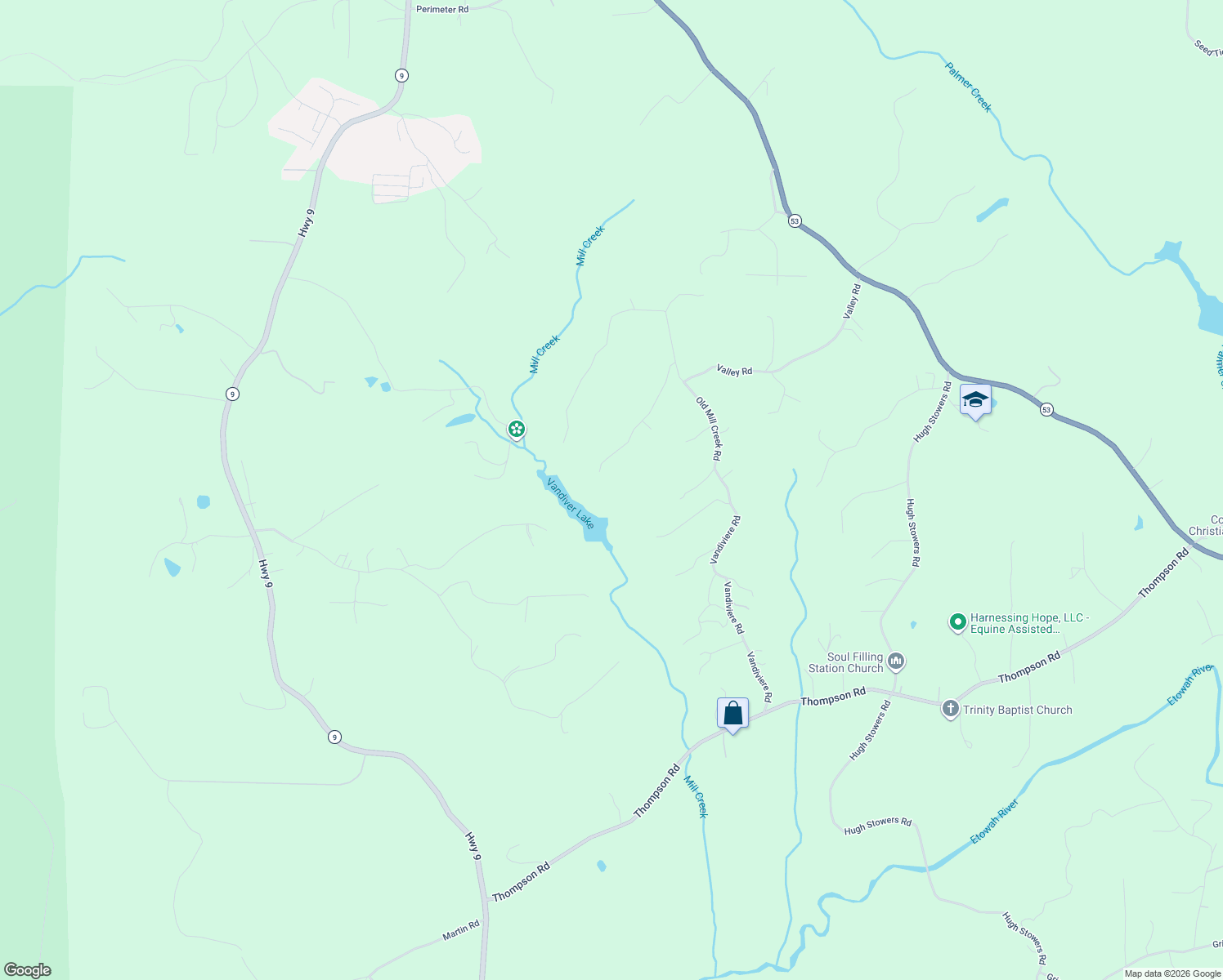 map of restaurants, bars, coffee shops, grocery stores, and more near 363 Maple Ridge Lake Court in Dawsonville
