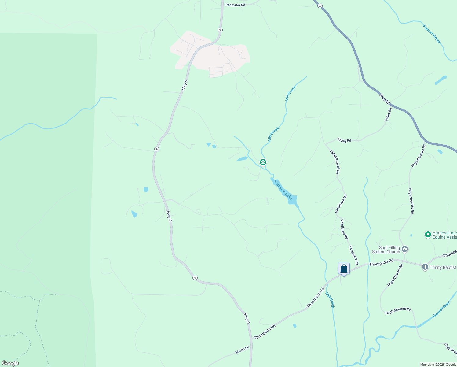 map of restaurants, bars, coffee shops, grocery stores, and more near 0 Mill Creek Drive in Dawsonville