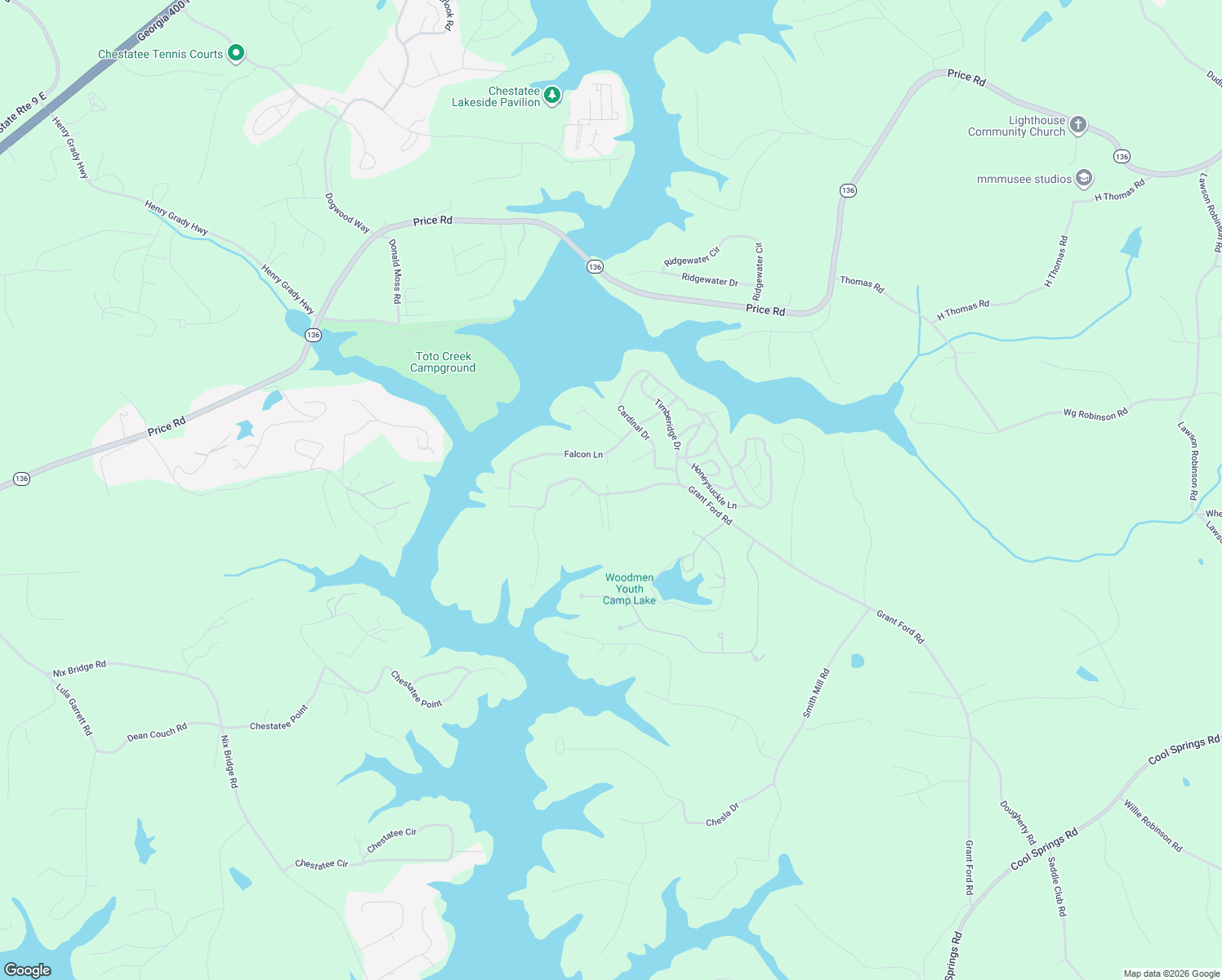 map of restaurants, bars, coffee shops, grocery stores, and more near 6153 Grant Ford Road in Gainesville