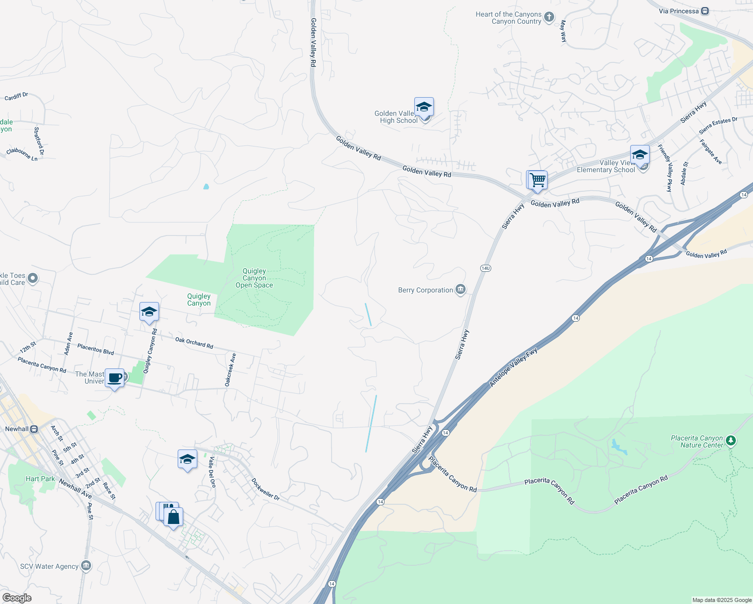 map of restaurants, bars, coffee shops, grocery stores, and more near Unnamed Rd in Santa Clarita