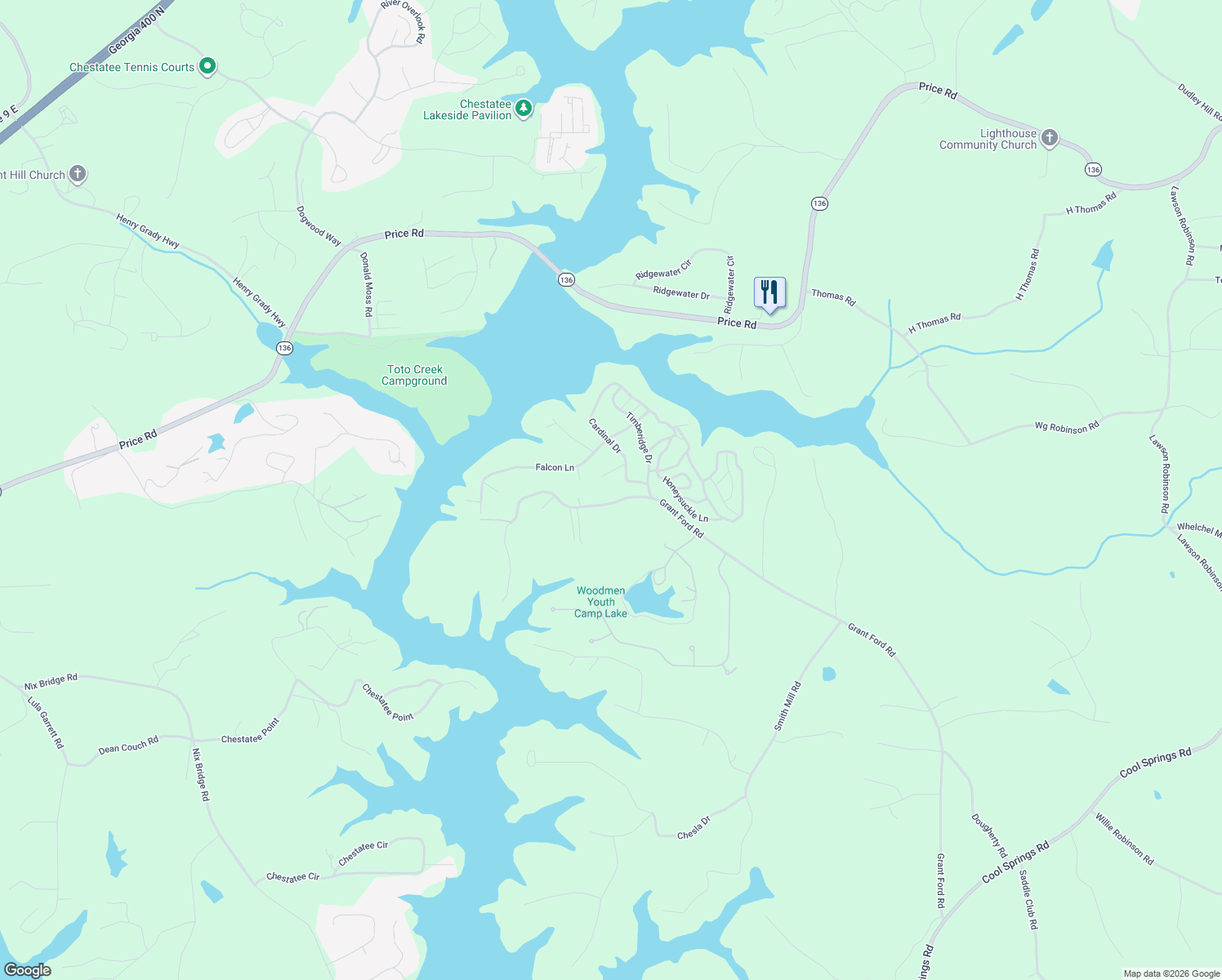 map of restaurants, bars, coffee shops, grocery stores, and more near 6123 Hummingbird Court in Gainesville