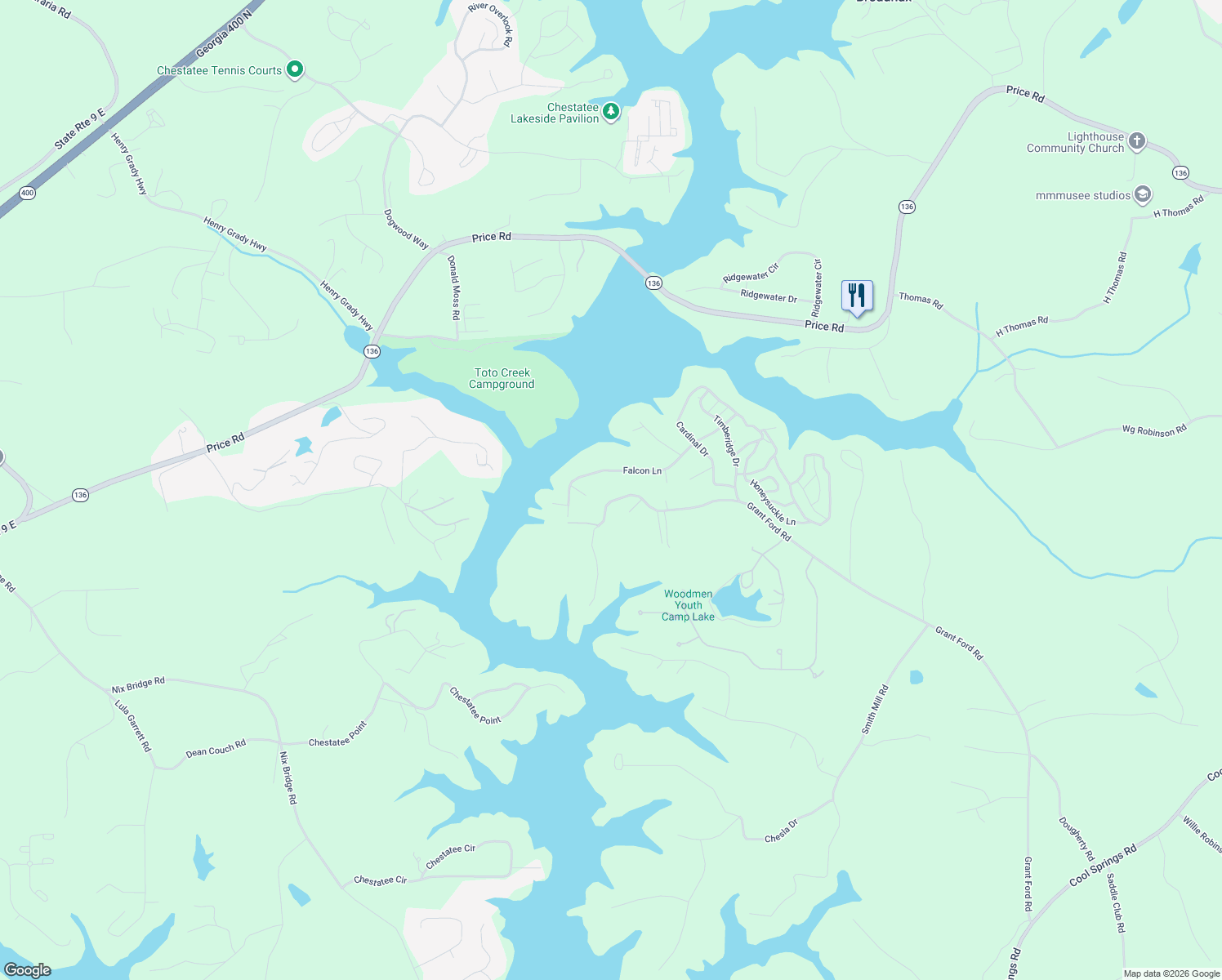 map of restaurants, bars, coffee shops, grocery stores, and more near 6331 Falcon Lane in Gainesville