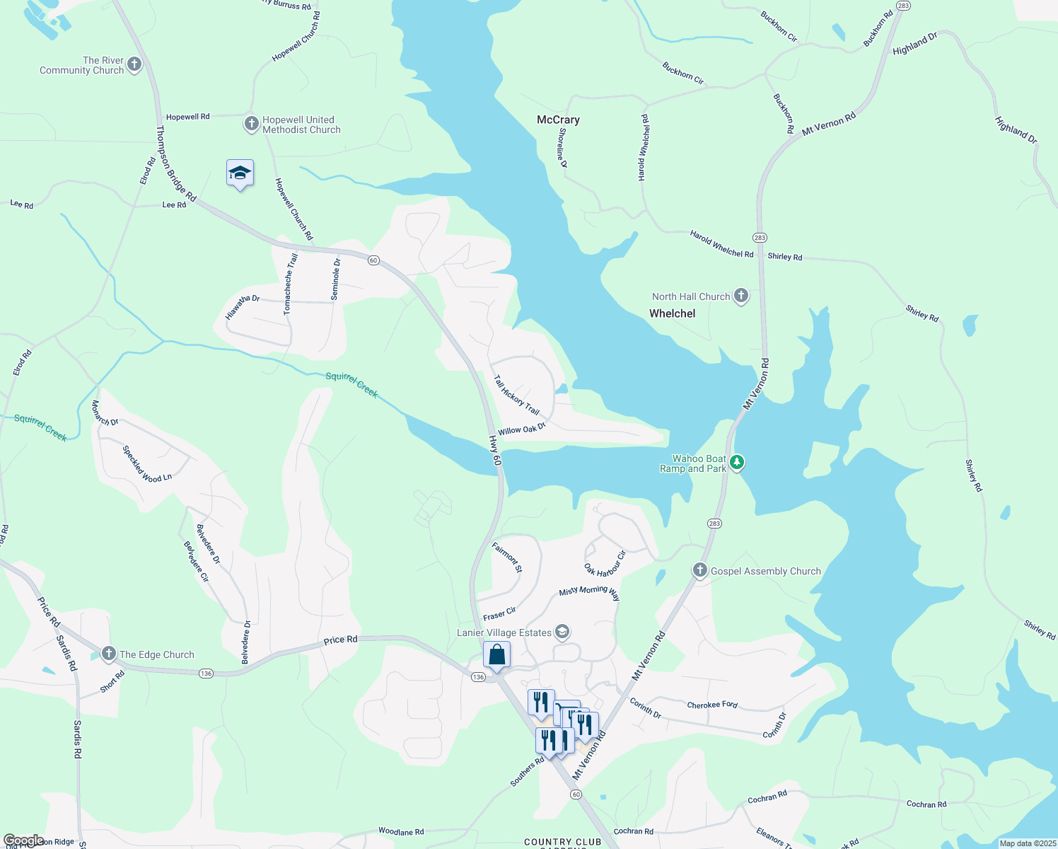 map of restaurants, bars, coffee shops, grocery stores, and more near 4221 Willow Oak Drive in Gainesville