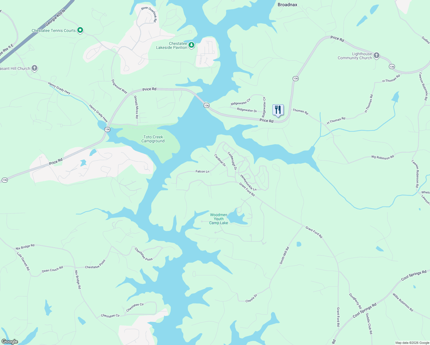 map of restaurants, bars, coffee shops, grocery stores, and more near 6223 Falcon Lane in Gainesville