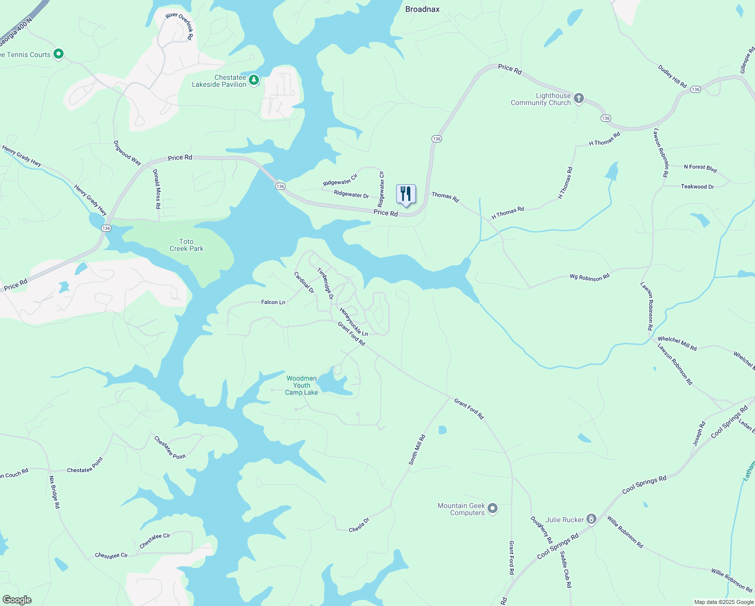 map of restaurants, bars, coffee shops, grocery stores, and more near 6711 Wildwood Trail in Gainesville
