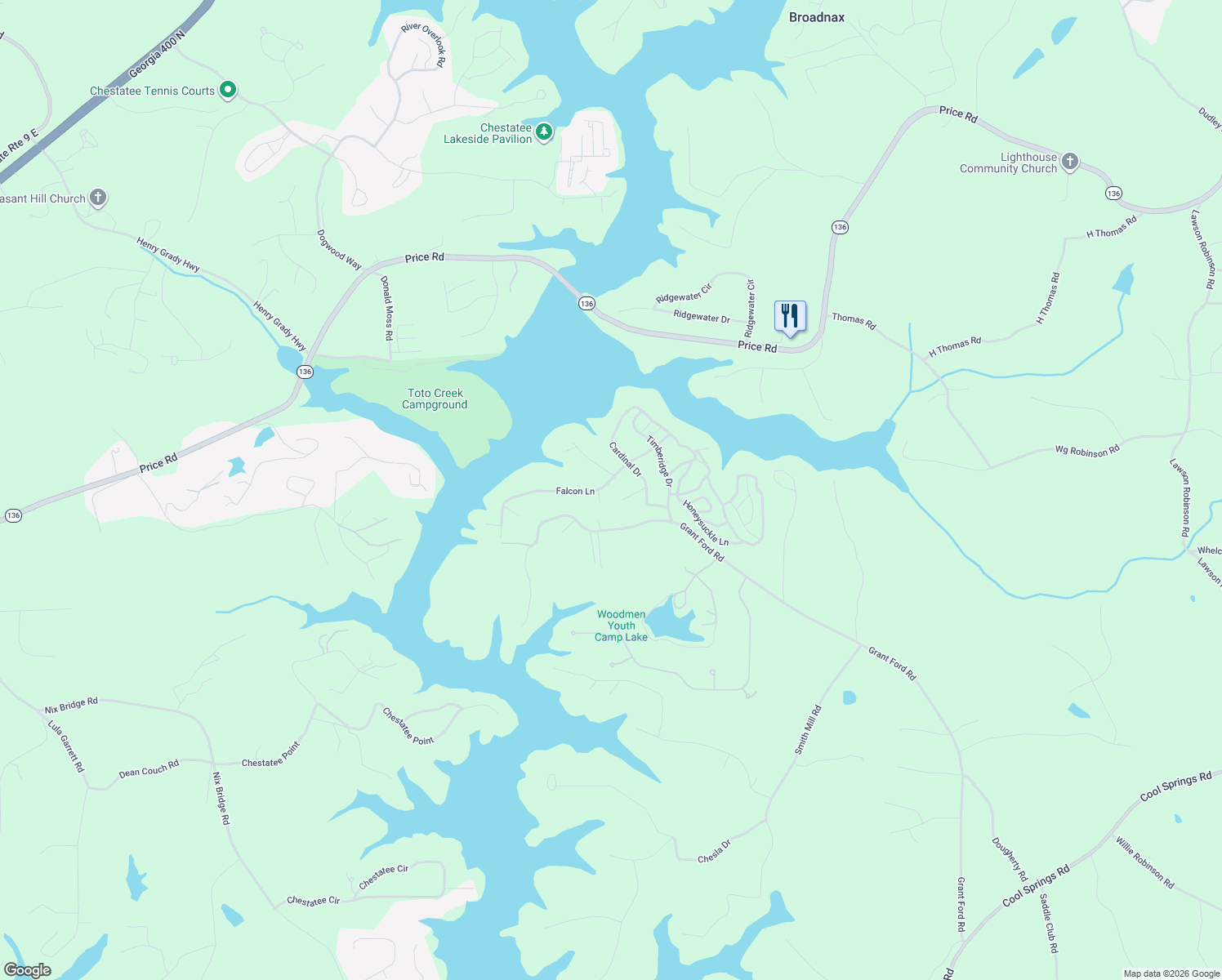 map of restaurants, bars, coffee shops, grocery stores, and more near 6223 Falcon Lane in Gainesville