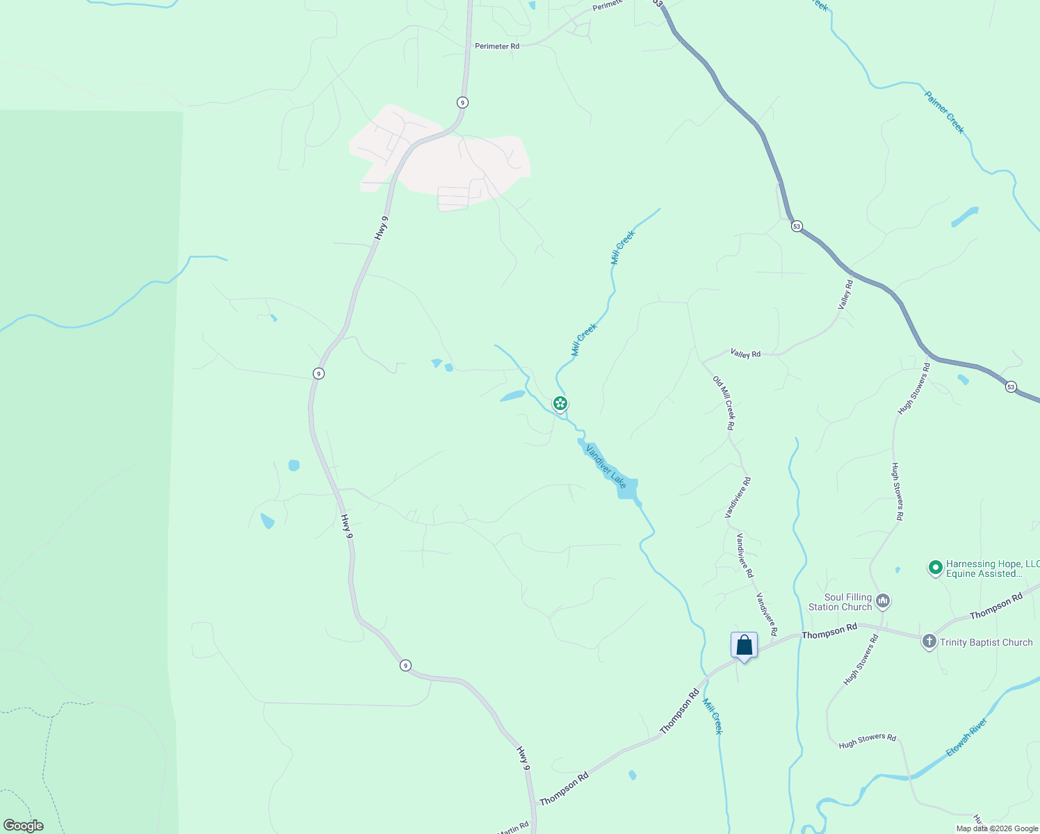 map of restaurants, bars, coffee shops, grocery stores, and more near 1190 Mill Creek Drive in Dawsonville