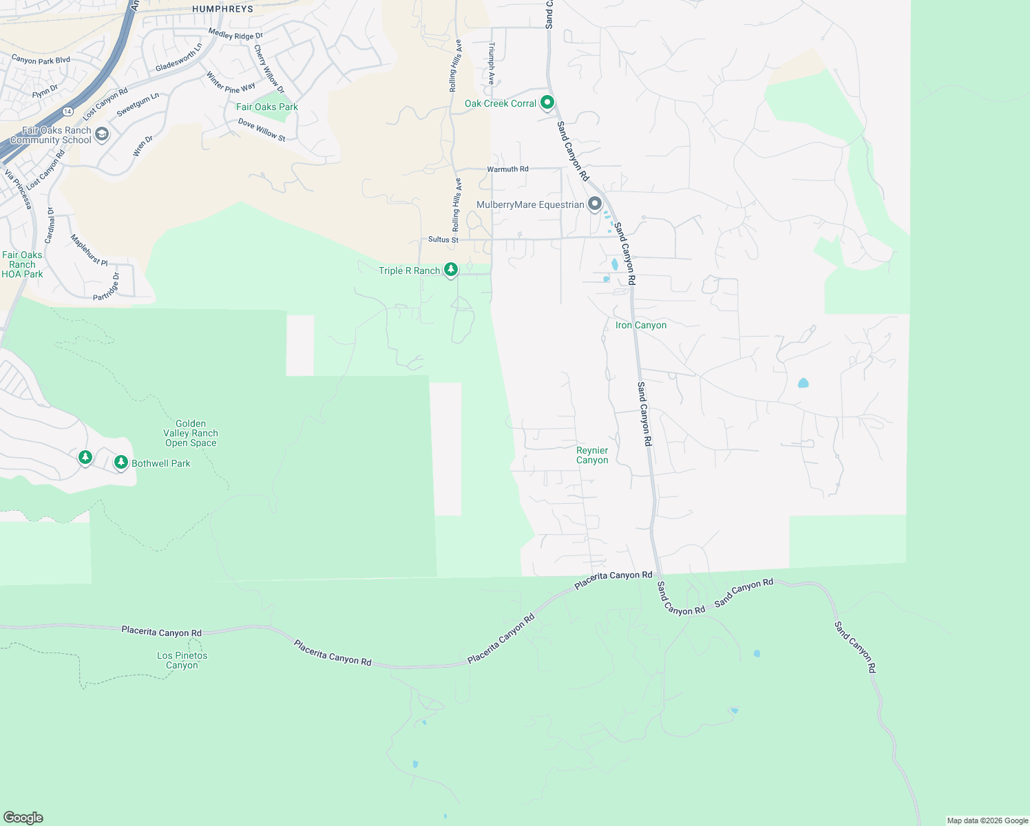 map of restaurants, bars, coffee shops, grocery stores, and more near 16337 Ravenglen Road in Santa Clarita