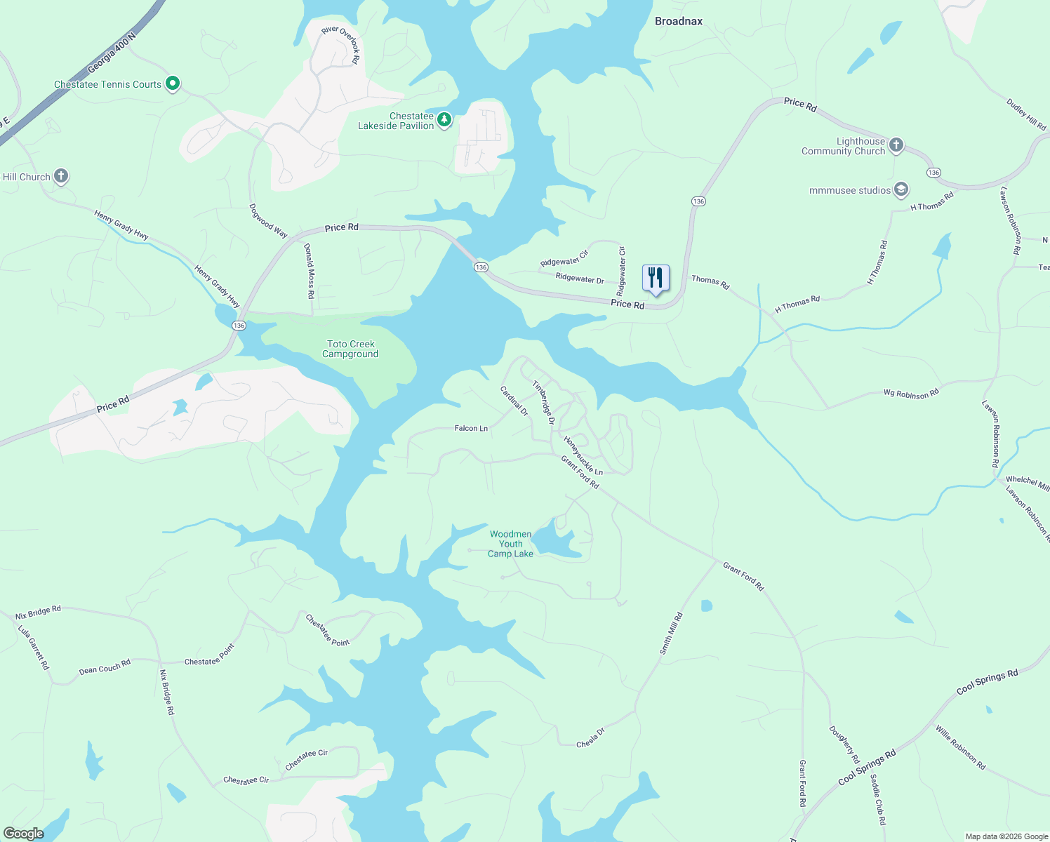 map of restaurants, bars, coffee shops, grocery stores, and more near 6123 Hummingbird Court in Gainesville